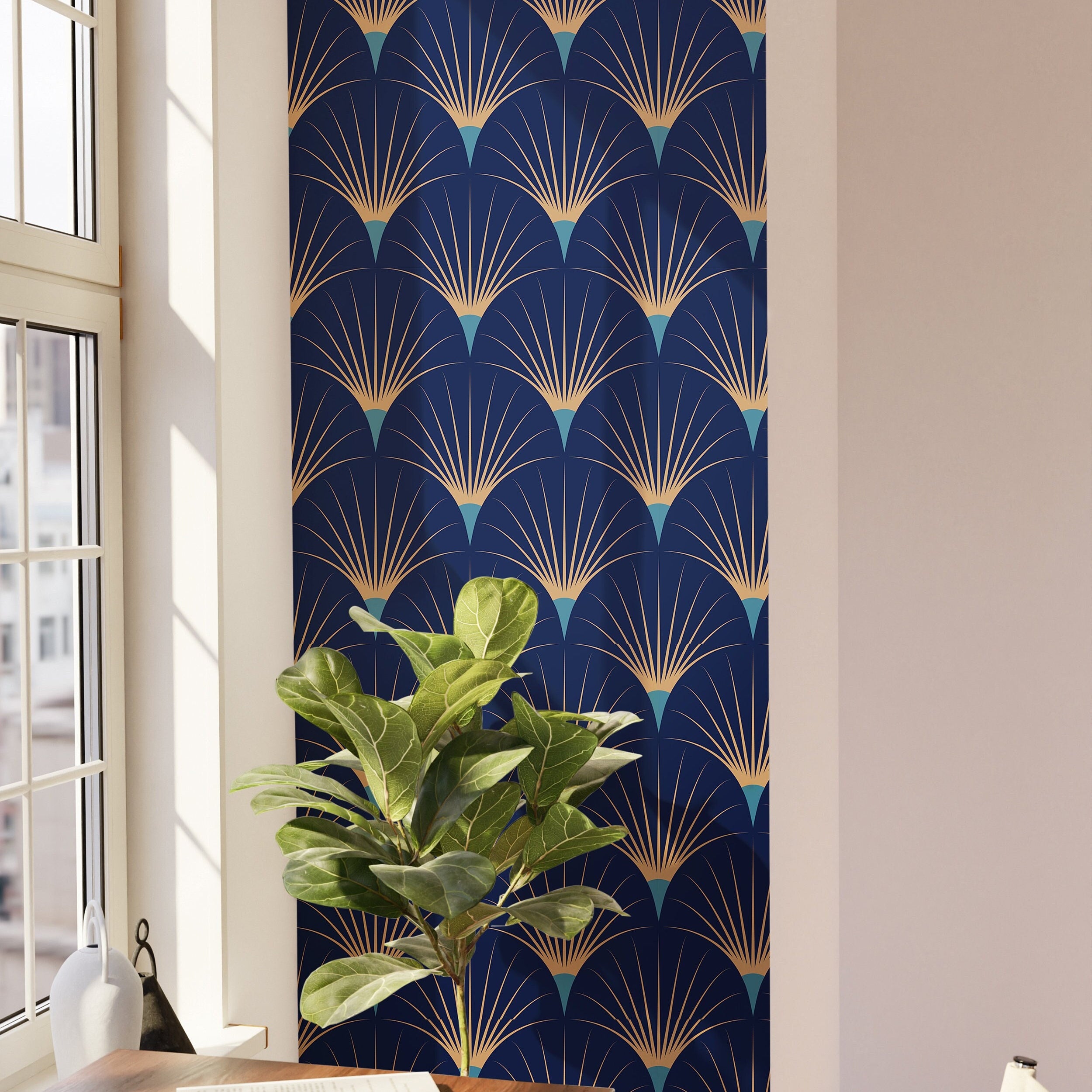 Wallpaper Peel and Stick Wallpaper Navy Gold Deco Art Removable Wallpaper Wall Decor Home Decor Wall Art Room Decor 401 - James And Colors