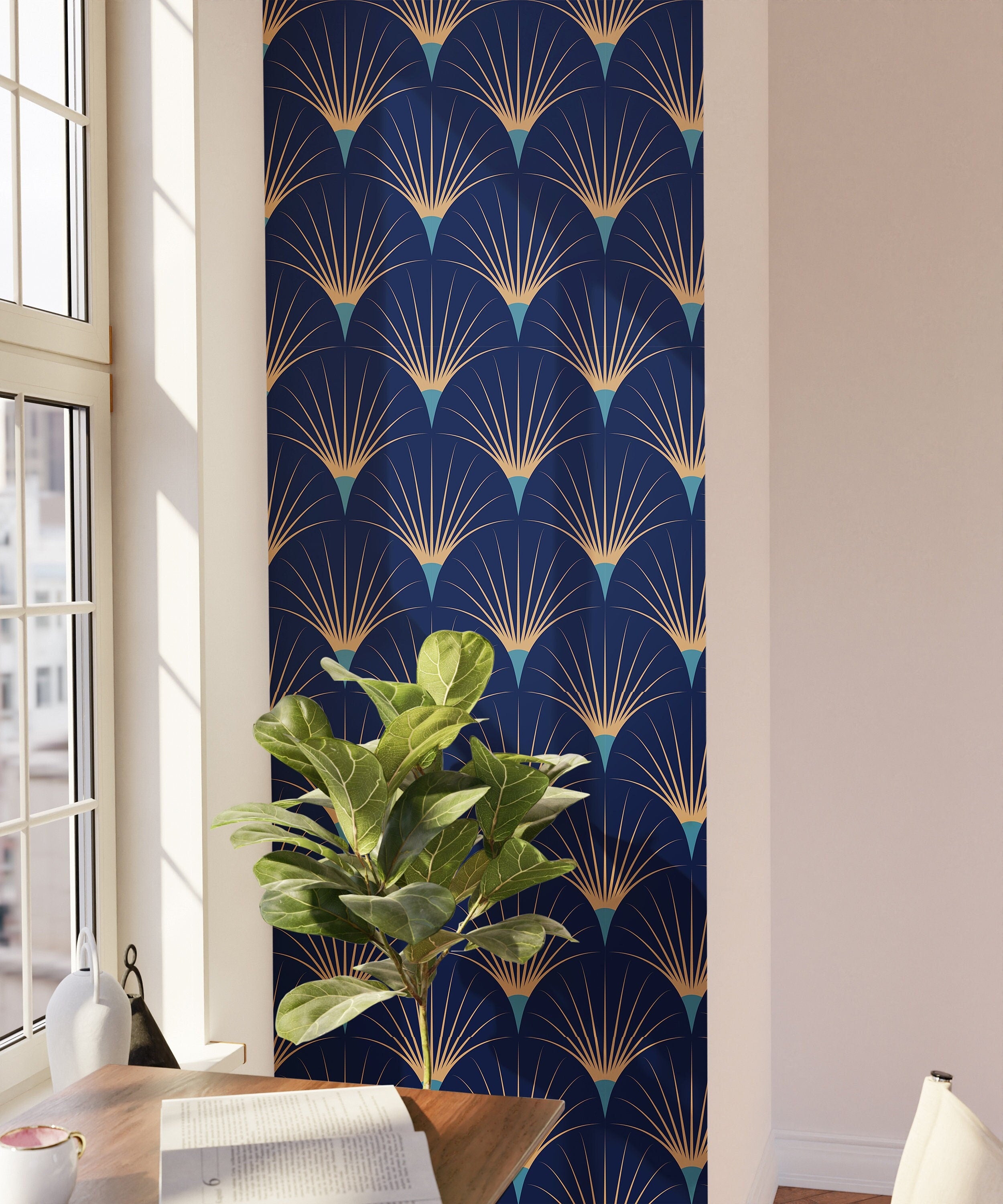 Wallpaper Peel and Stick Wallpaper Navy Gold Deco Art Removable Wallpaper Wall Decor Home Decor Wall Art Room Decor 401 - James And Colors