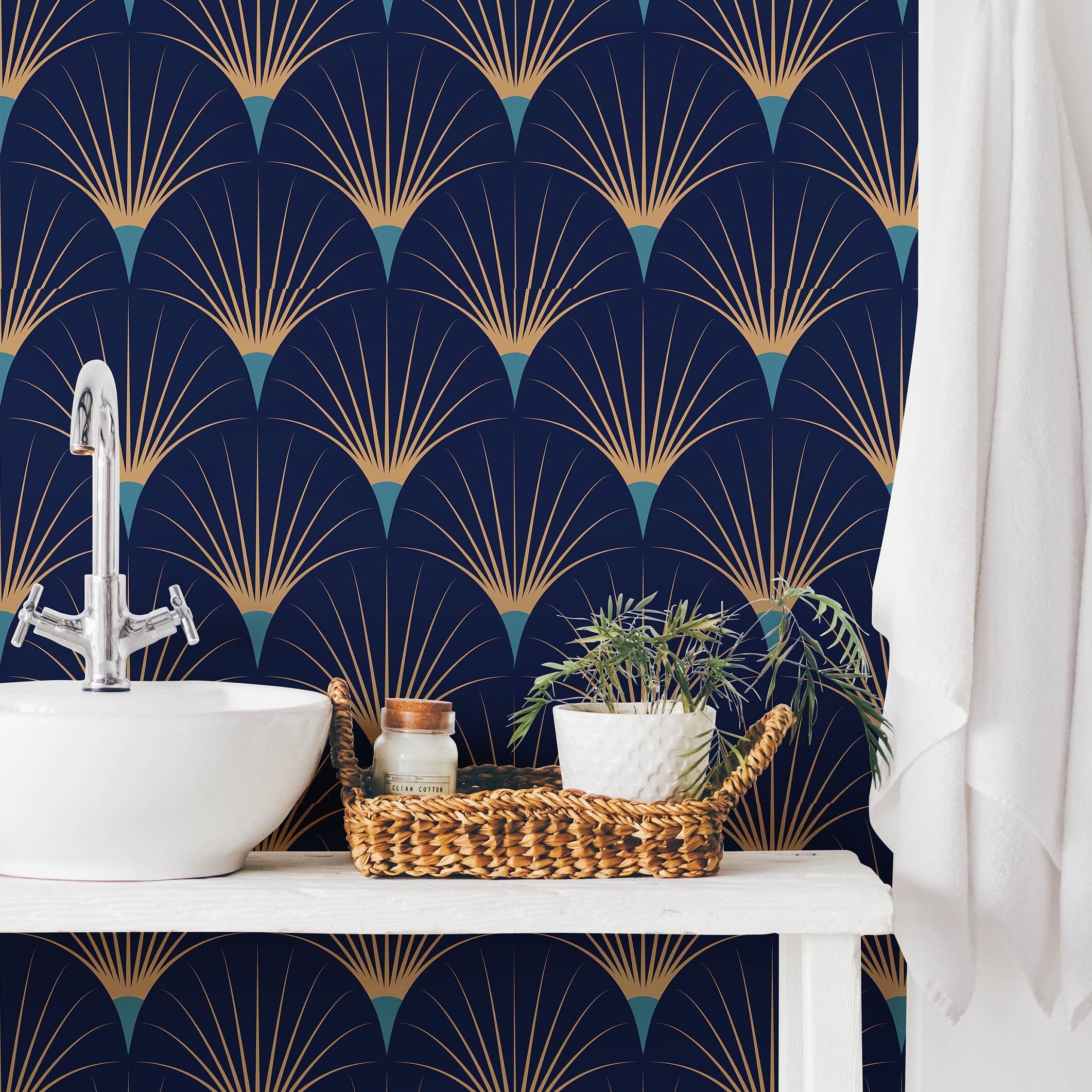 Wallpaper Peel and Stick Wallpaper Navy Gold Deco Art Removable Wallpaper Wall Decor Home Decor Wall Art Room Decor 401 - James And Colors