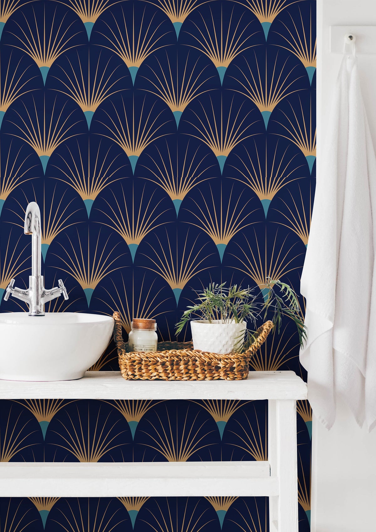 Wallpaper Peel and Stick Wallpaper Navy Gold Deco Art Removable ...