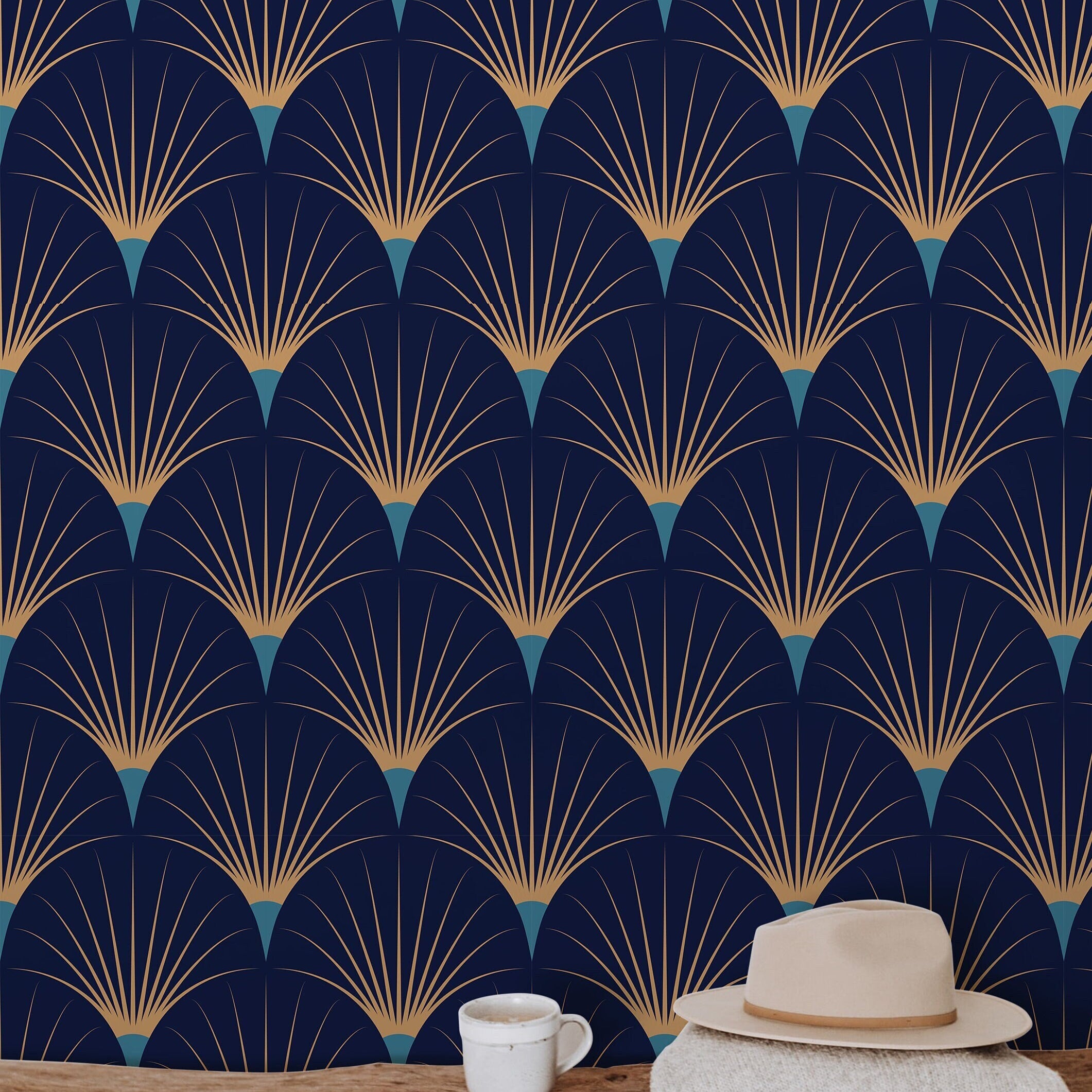 Wallpaper Peel and Stick Wallpaper Navy Gold Deco Art Removable Wallpaper Wall Decor Home Decor Wall Art Room Decor 401 - James And Colors