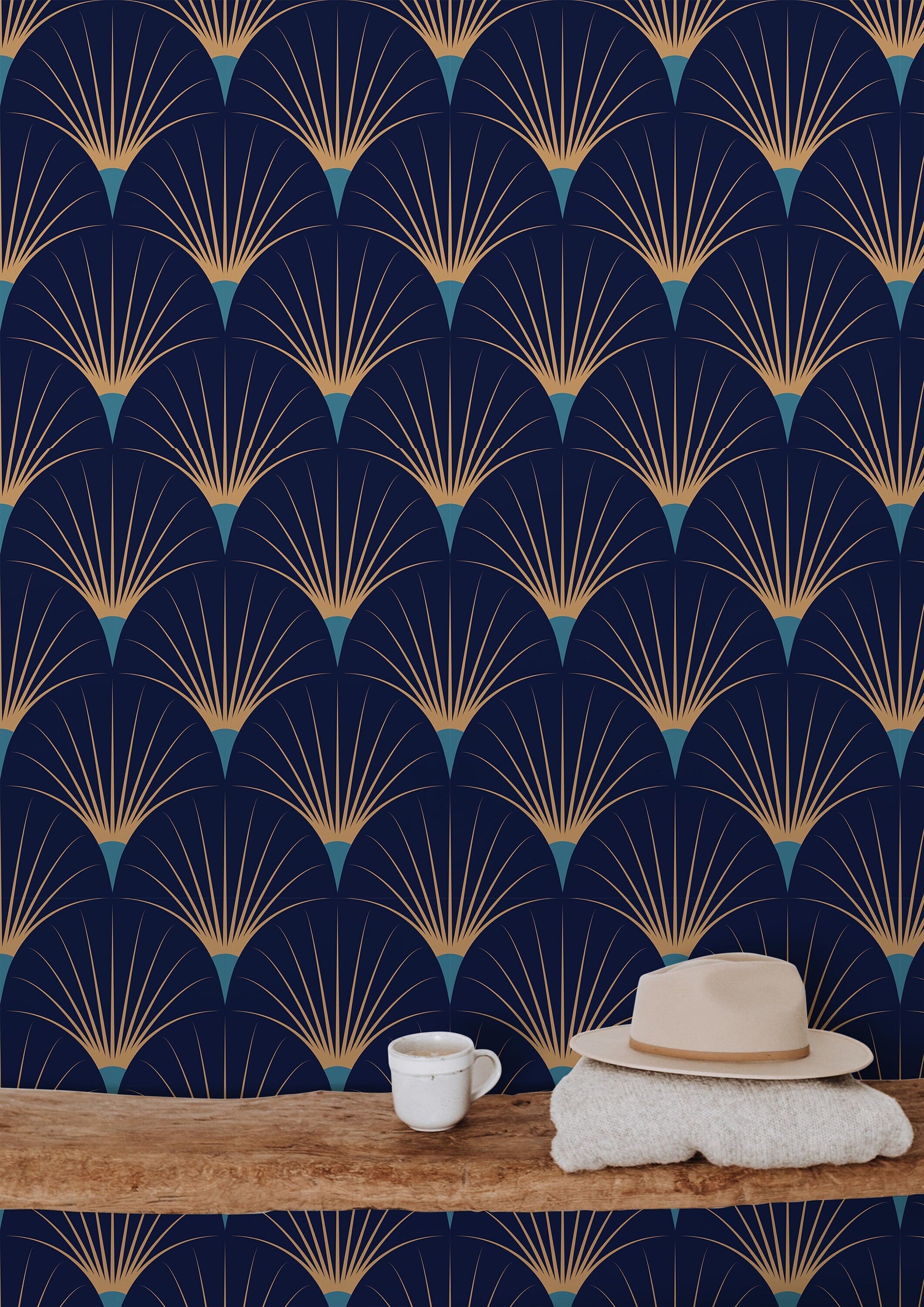Wallpaper Peel and Stick Wallpaper Navy Gold Deco Art Removable Wallpaper Wall Decor Home Decor Wall Art Room Decor 401 - James And Colors