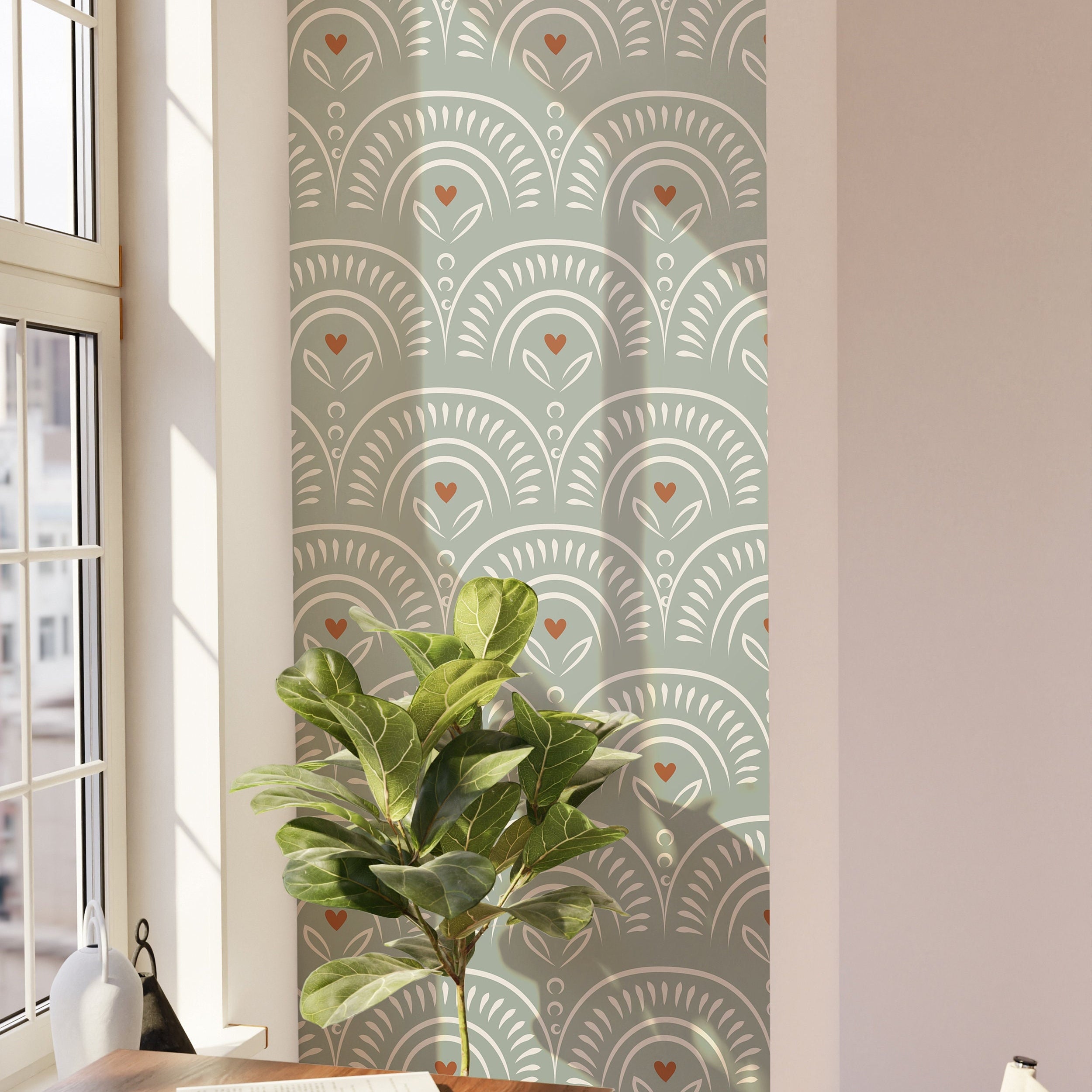 Wallpaper Peel and Stick Wallpaper Sage Green Decorative Boho Pattern Removable Wallpaper Wall Decor Home Decor Wall Art Room Decor 413 - James And Colors