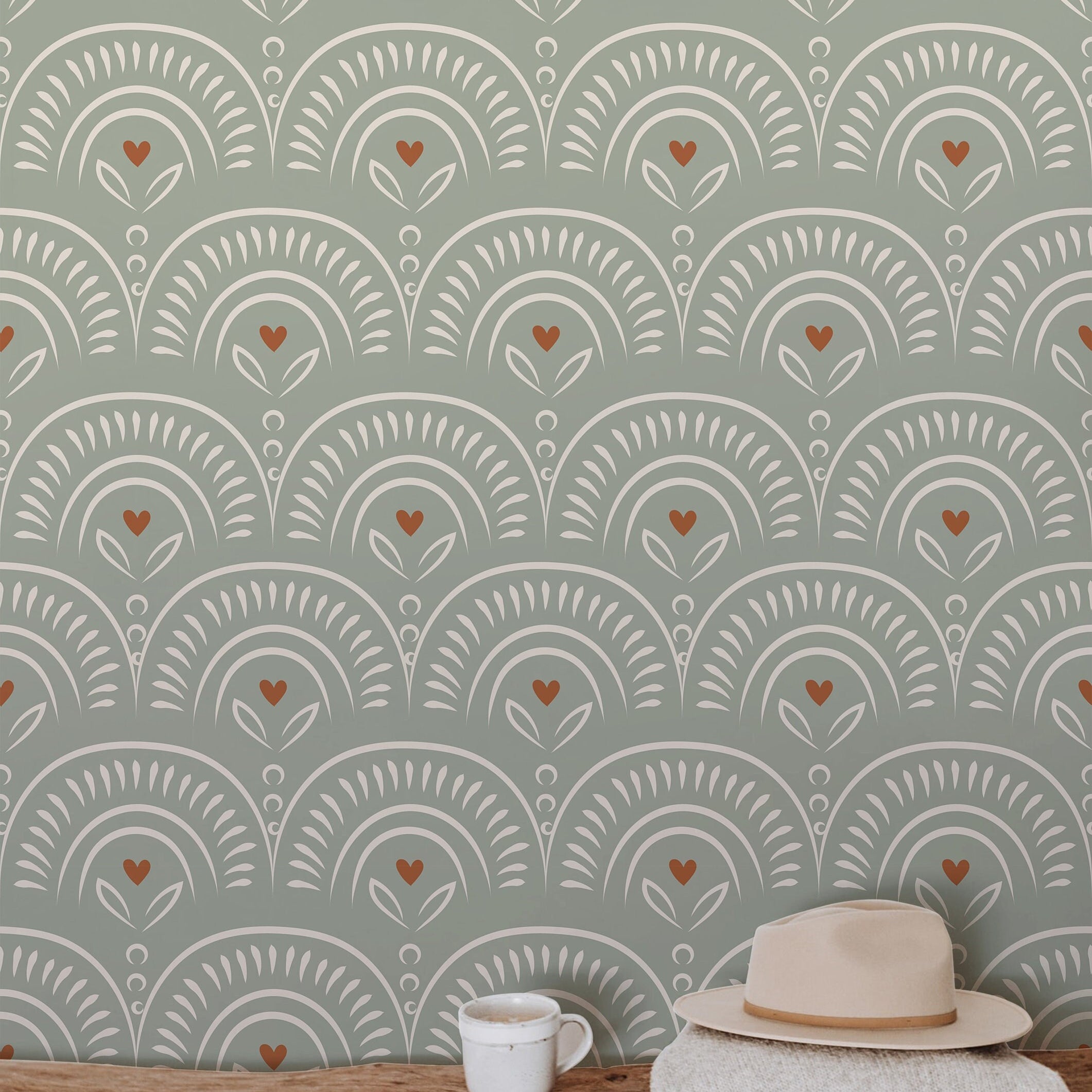 Wallpaper Peel and Stick Wallpaper Sage Green Decorative Boho Pattern Removable Wallpaper Wall Decor Home Decor Wall Art Room Decor 413 - James And Colors