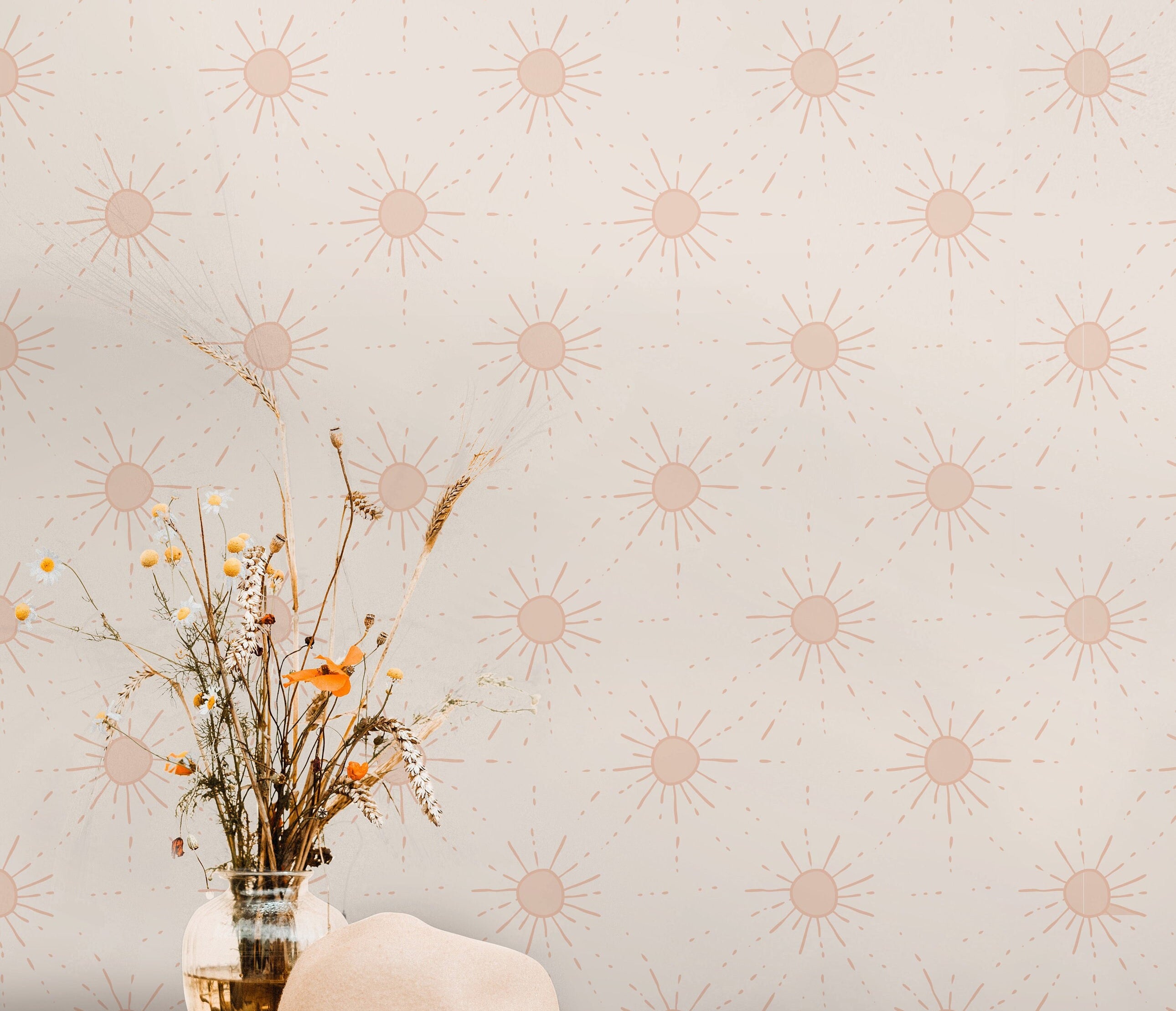 Wallpaper Peel and Stick Wallpaper Pink Boho Sun Burst Removable Wallpaper Wall Decor Home Decor Wall Art Room Decor 417 - James And Colors