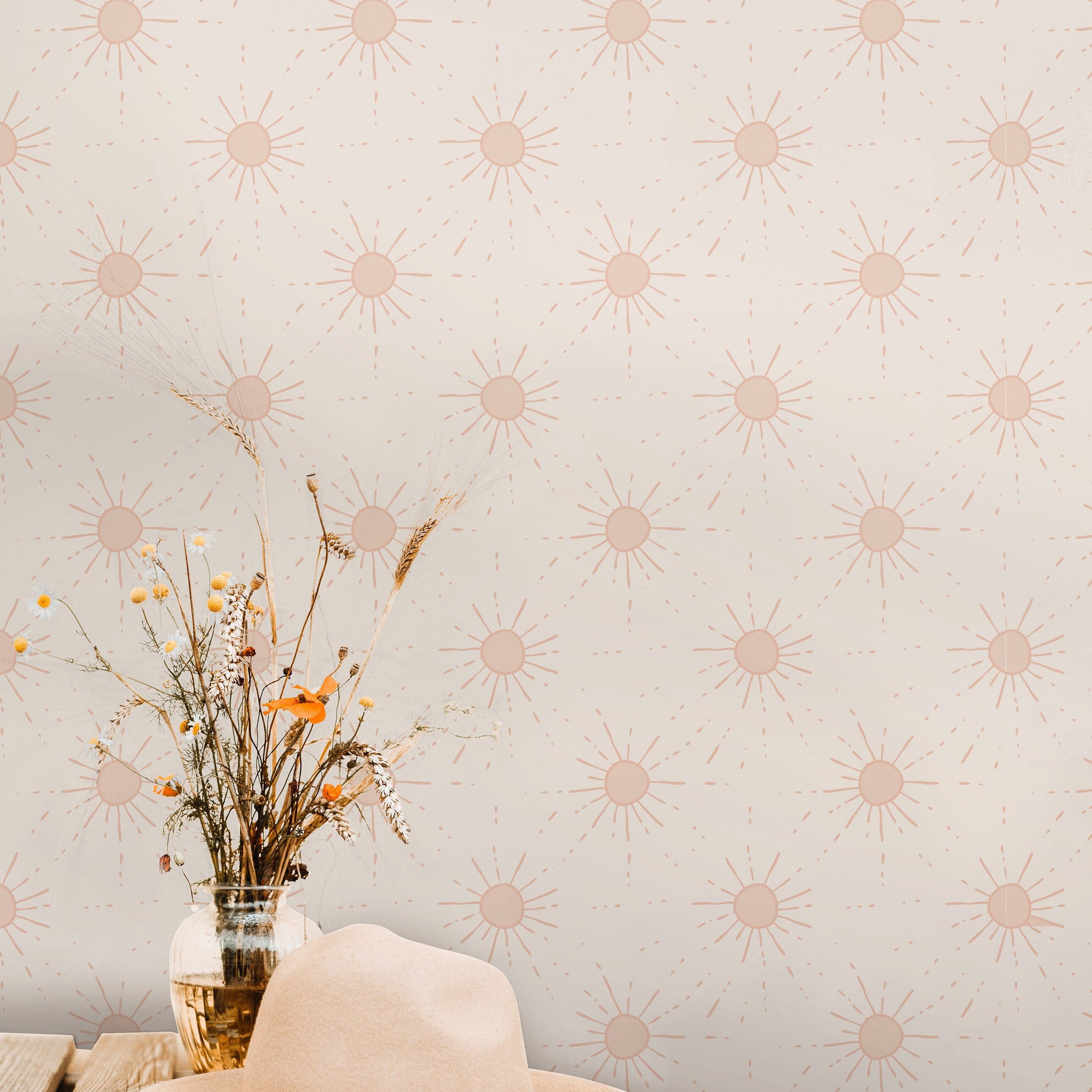 Wallpaper Peel and Stick Wallpaper Pink Boho Sun Burst Removable Wallpaper Wall Decor Home Decor Wall Art Room Decor 417 - James And Colors