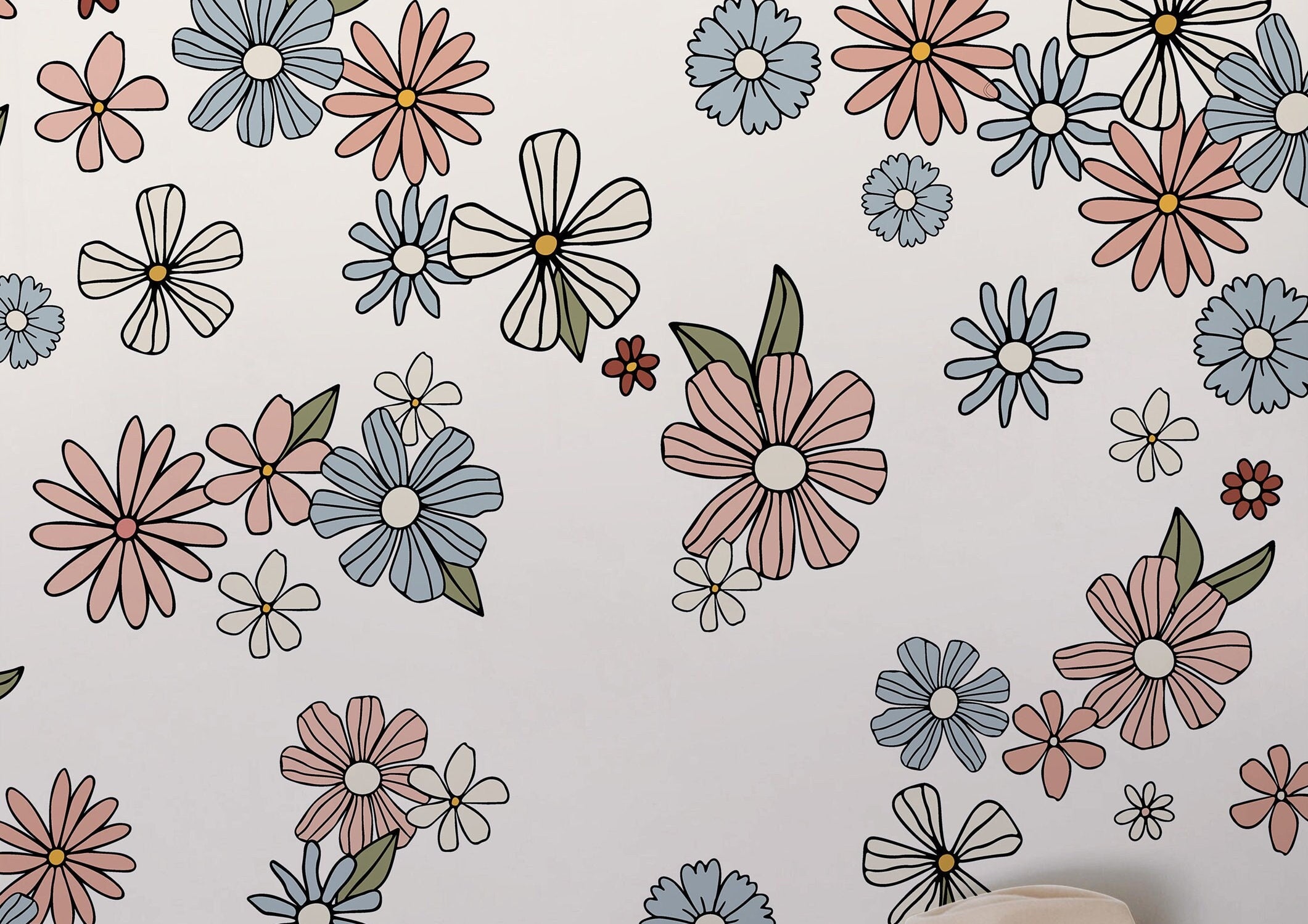 Pink Blue Floral Wallpaper Peel and Stick Wallpaper Removable Wallpaper Wall Decor Home Decor Wall Art Printable Wall Art Room Decor 421