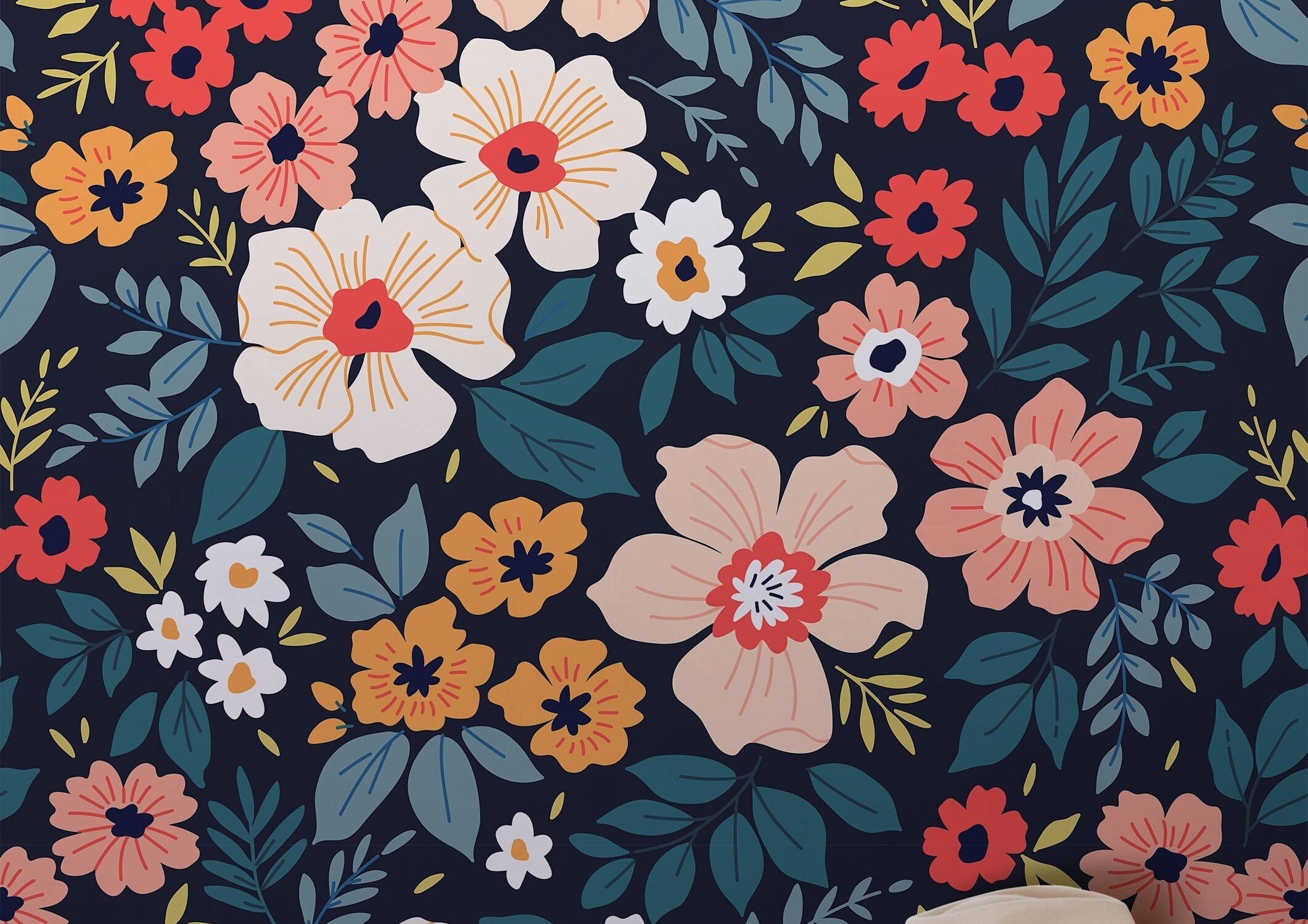 Dark Floral Wallpaper Peel and Stick Wallpaper Removable Wallpaper Wall Decor Home Decor Wall Art Printable Wall Art Room Decor 431