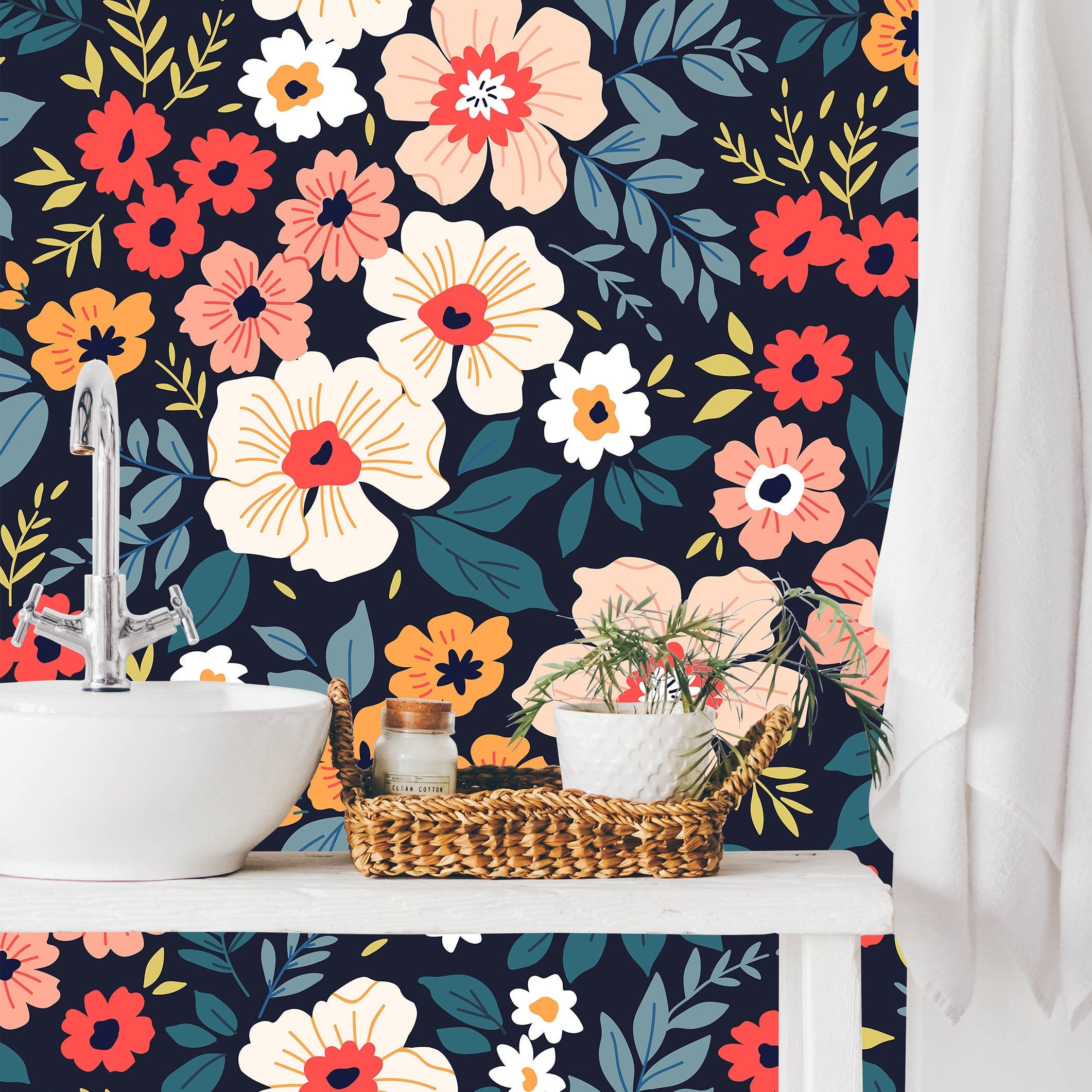 Dark Floral Wallpaper Peel and Stick Wallpaper Removable Wallpaper Wall Decor Home Decor Wall Art Printable Wall Art Room Decor 431