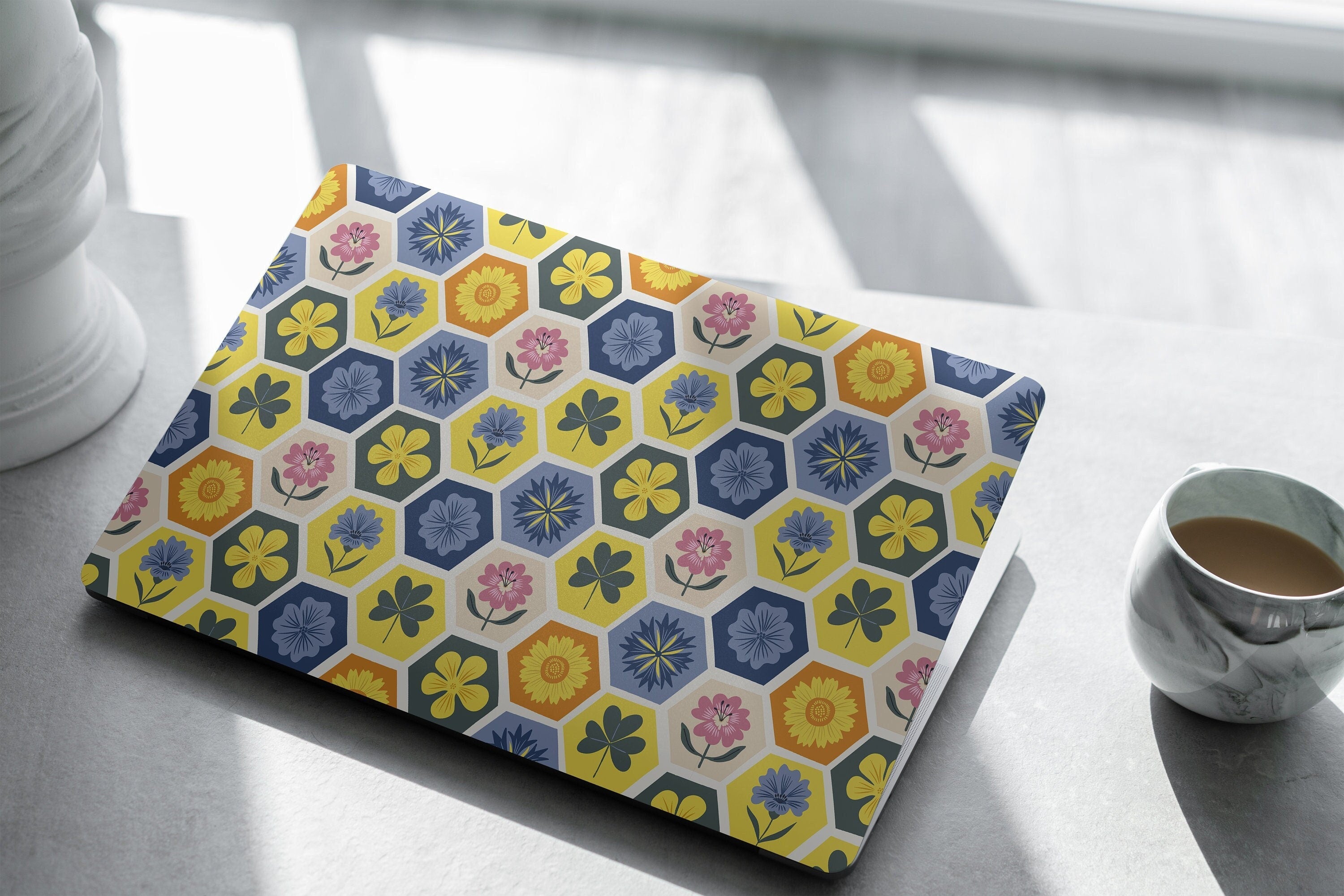 Floral Honeycomb Laptop Skin, Laptop Cover, Laptop Skins, Removable Laptop Skins, Laptop Decal, Customized Laptop Skin, Laptop Stickers 314