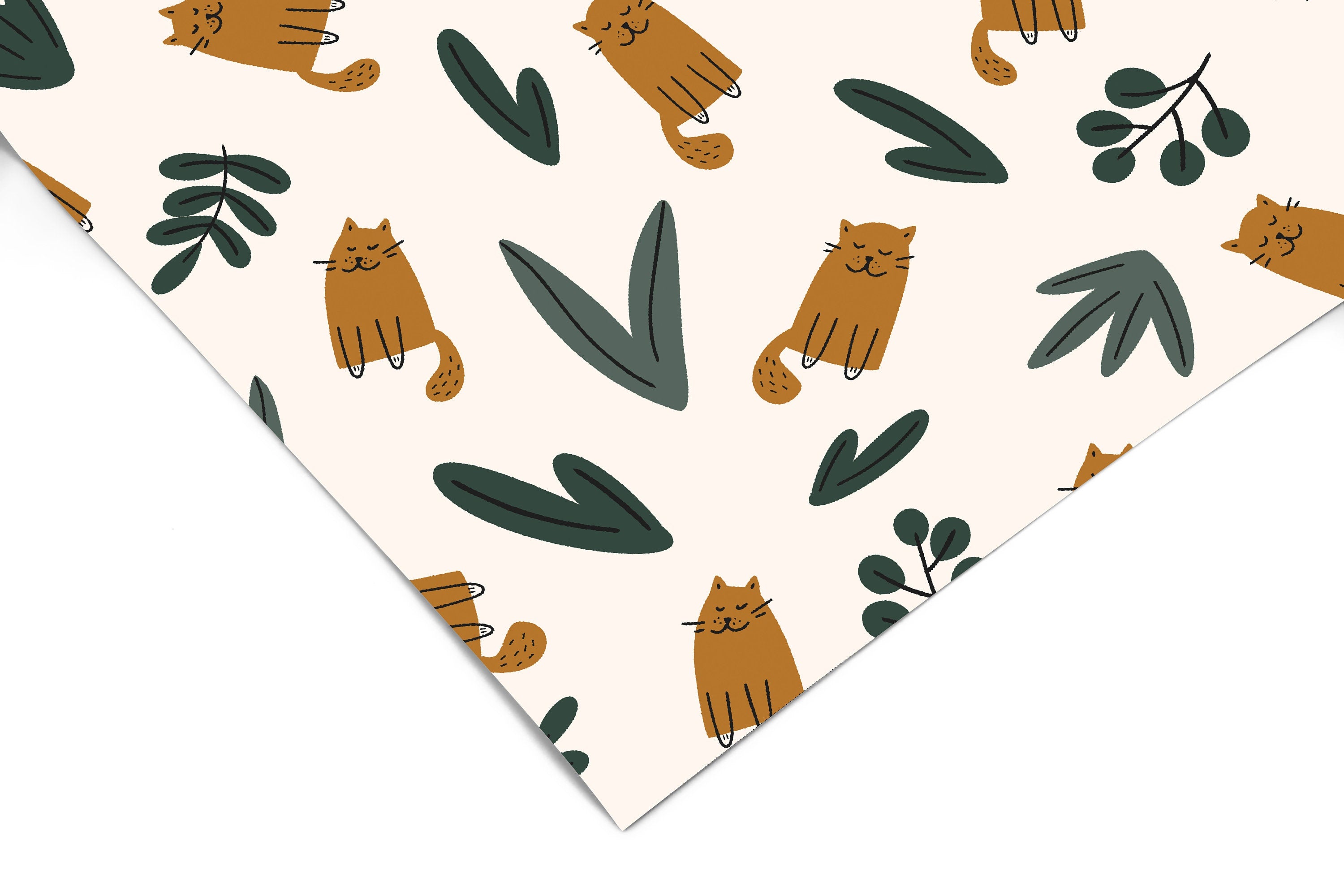 Boho Cat Floral Contact Paper | Peel And Stick Paper | Removable Wallpaper | Shelf Liner | Drawer Liner | Peel and Stick Wallpaper 1408