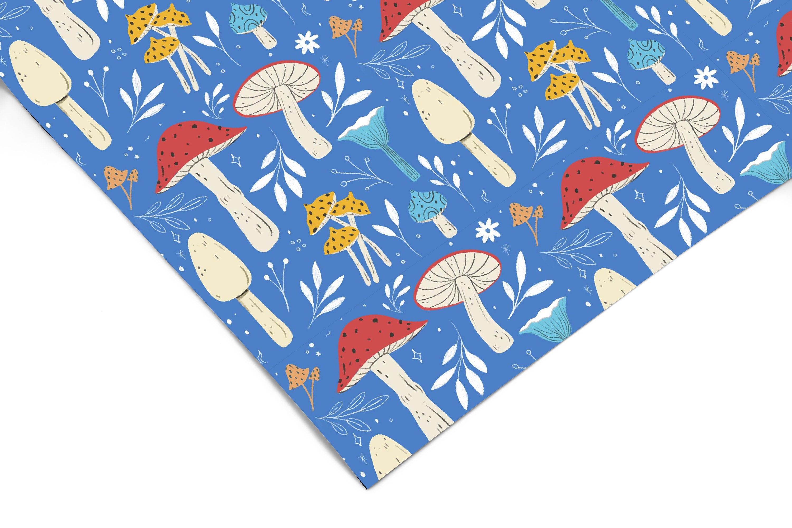 Mushroom Floral Blue Contact Paper | Peel And Stick Paper | Removable Wallpaper | Shelf Liner | Drawer Liner | Peel and Stick Wallpaper 1411