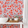 Wallpaper Peel and Stick Wallpaper Red Wildflower Floral Removable Wallpaper Wall Decor Home Decor Wall Art Room Decor 435