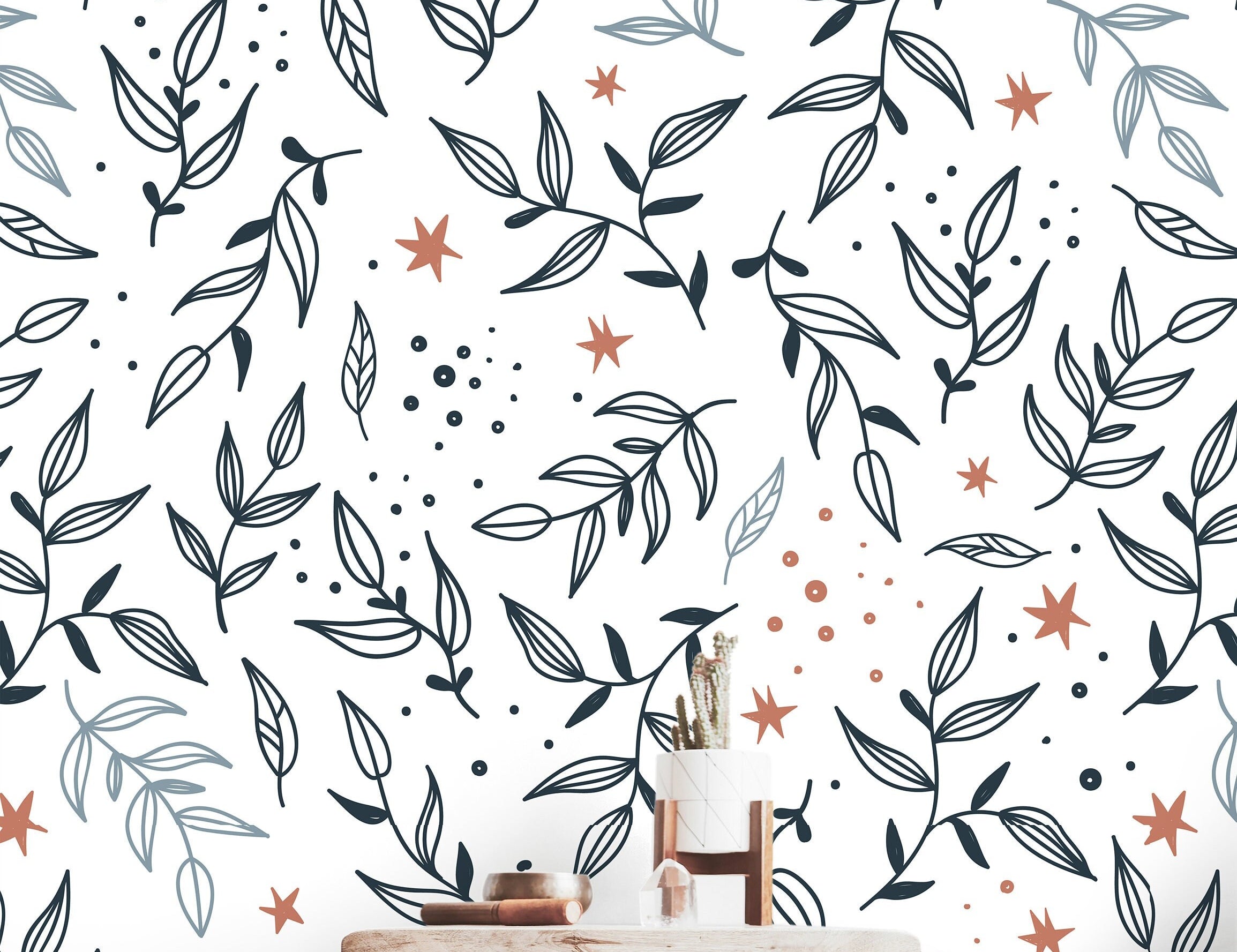 Wallpaper Peel and Stick Wallpaper Mystic Floral Boho Leaves Removable Wallpaper Wall Decor Home Decor Wall Art Room Decor 458