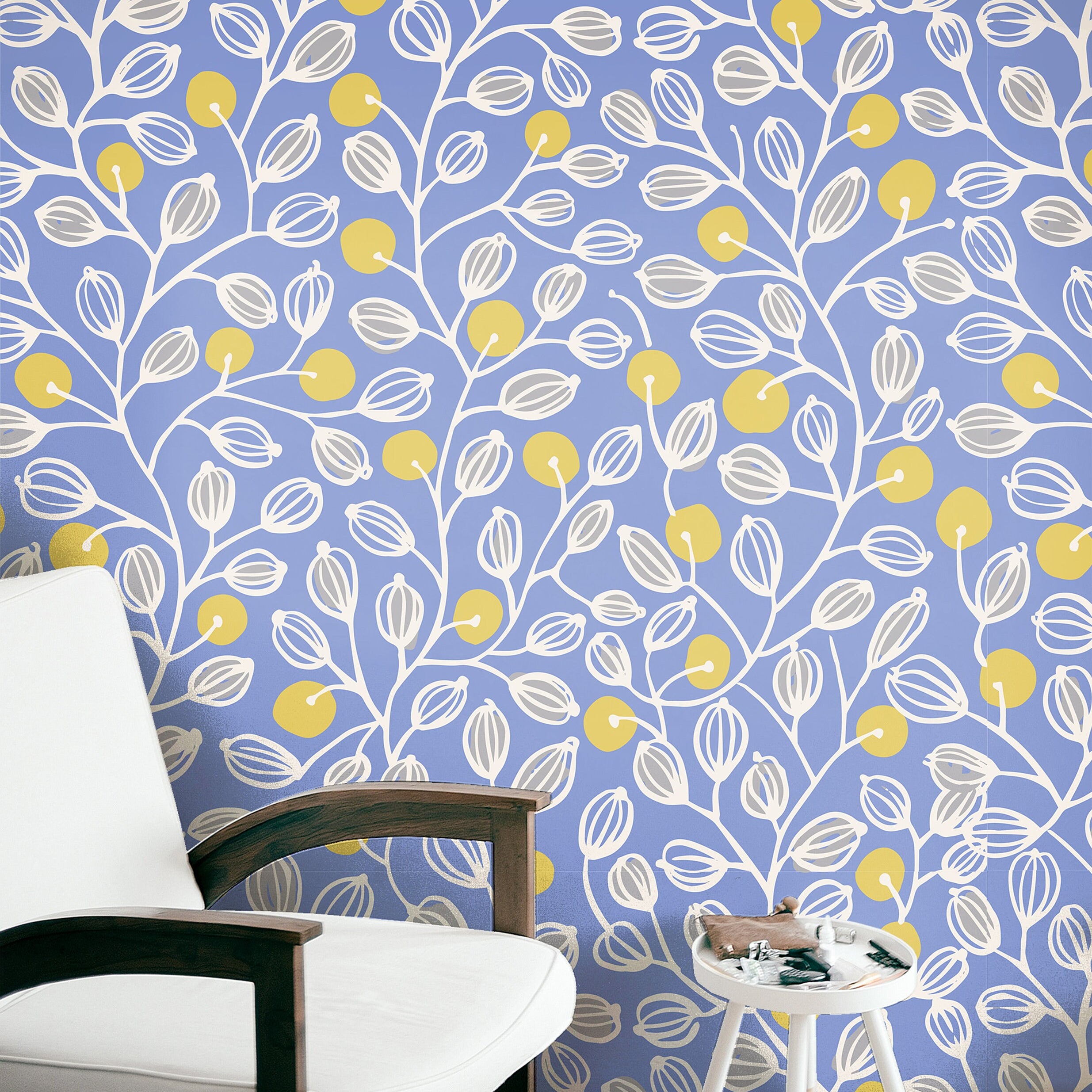 Wallpaper Peel and Stick Wallpaper Blue Yellow Floral Boho Leaves Removable Wallpaper Wall Decor Home Decor Wall Art Room Decor 456