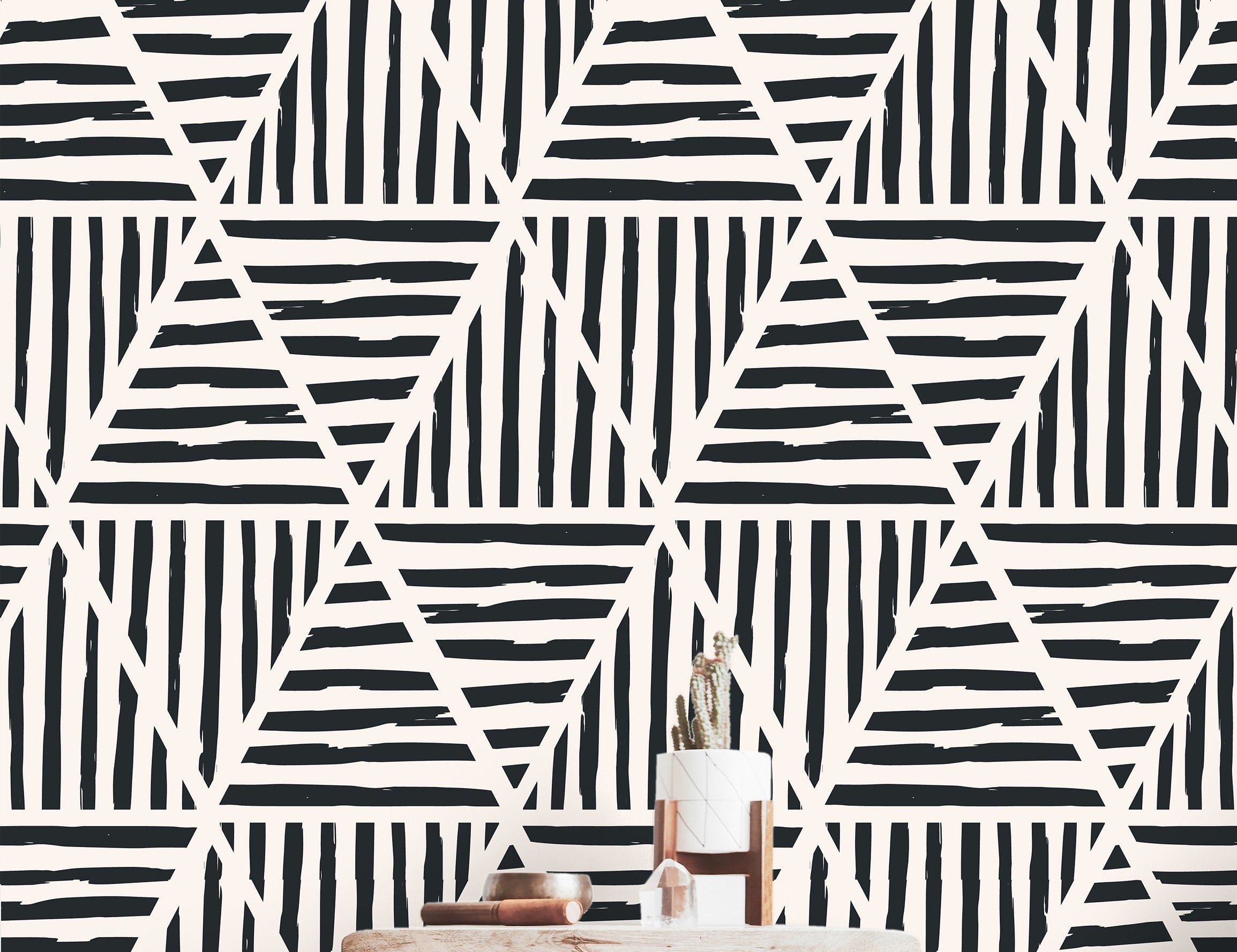 Wallpaper Peel and Stick Wallpaper Black and Cream Modern Geometric Boho Removable Wallpaper Wall Decor Home Decor Wall Art Room Decor 462 - James And Colors