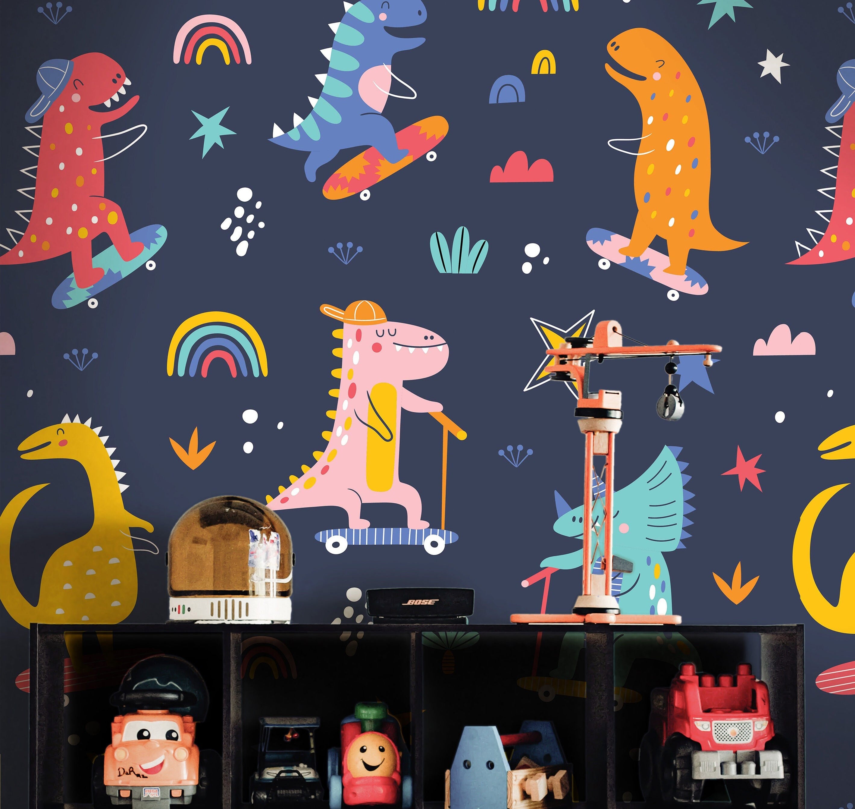 Removable Dudes Dinosaur Wallpaper | Boys Nursery Wallpaper | Kids Wallpaper | Childrens Wallpaper | Peel Stick Wallpaper | Boys Room | 468 - James And Colors