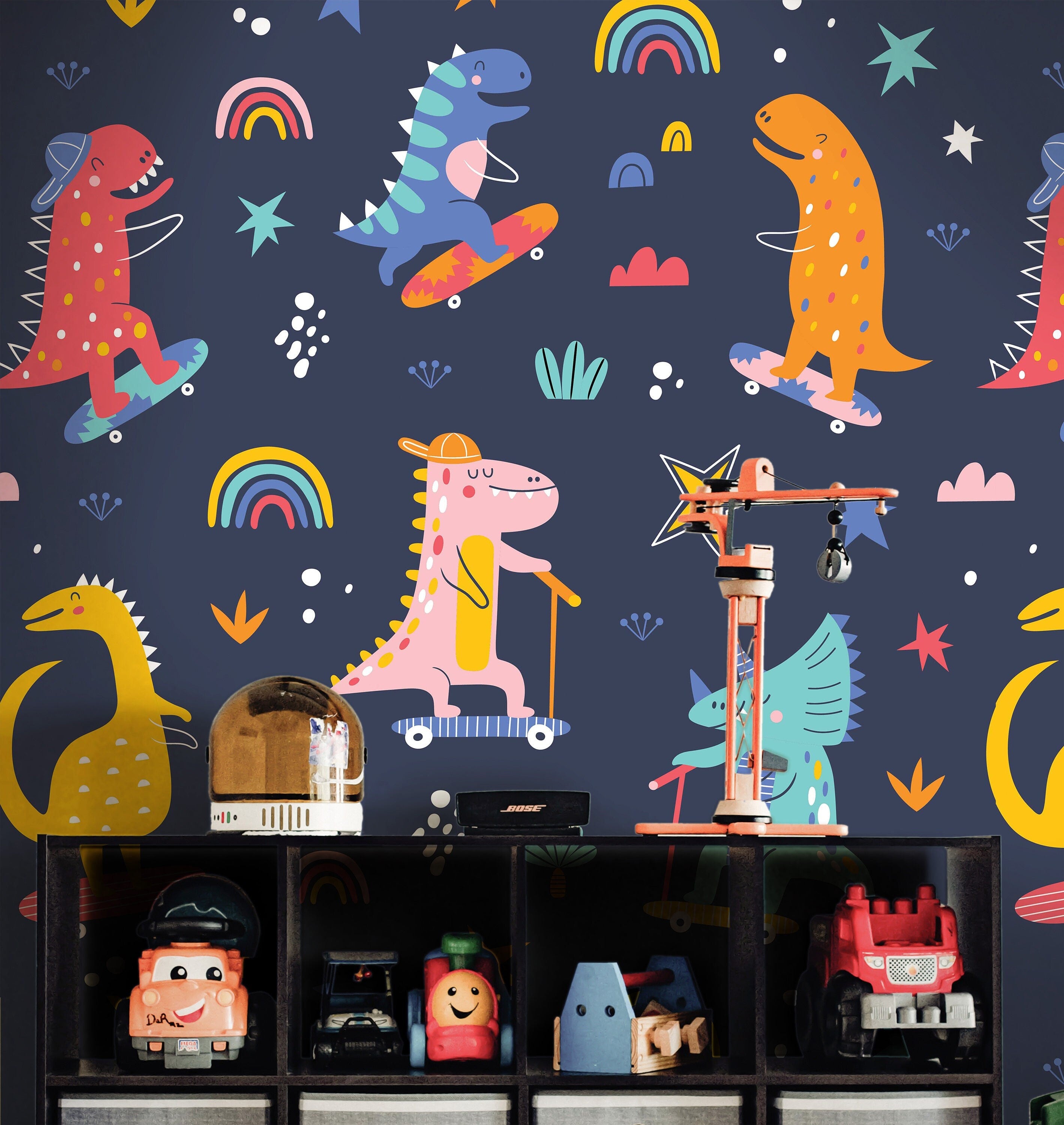 Removable Dudes Dinosaur Wallpaper | Boys Nursery Wallpaper | Kids Wallpaper | Childrens Wallpaper | Peel Stick Wallpaper | Boys Room | 468 - James And Colors