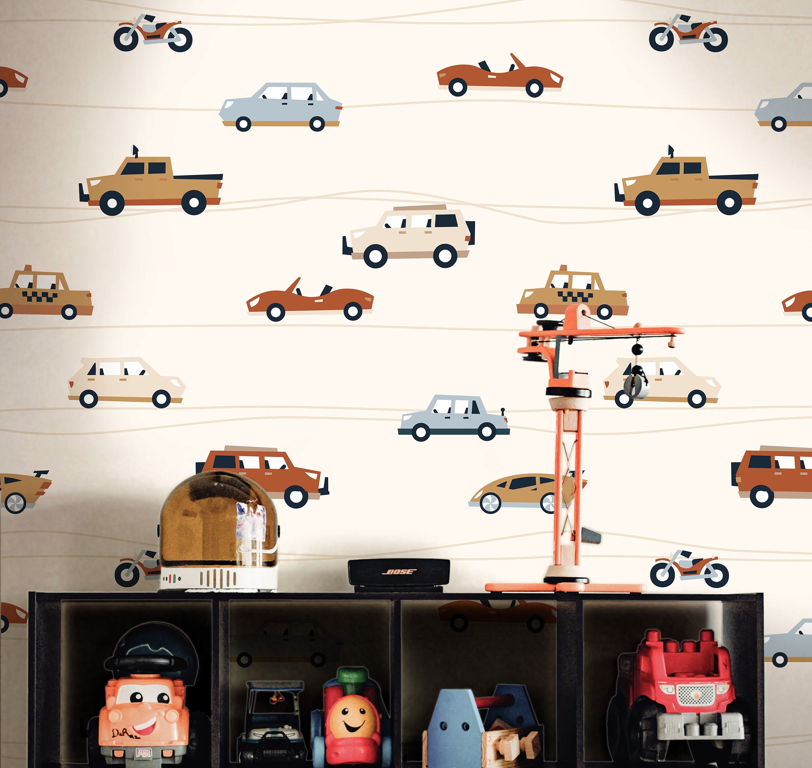 Removable Cars Trucks Wallpaper | Boys Nursery Wallpaper | Kids Wallpaper | Childrens Wallpaper | Peel Stick Wallpaper | Boys Room | 455 - James And Colors
