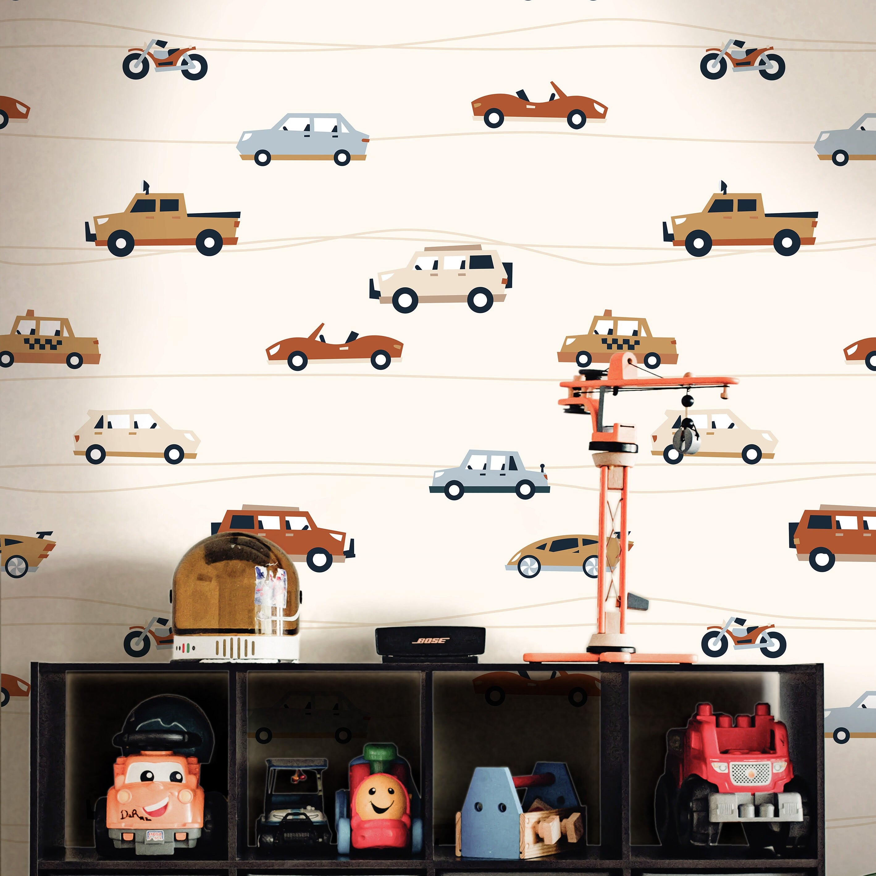 Removable Cars Trucks Wallpaper | Boys Nursery Wallpaper | Kids Wallpaper | Childrens Wallpaper | Peel Stick Wallpaper | Boys Room | 455 - James And Colors