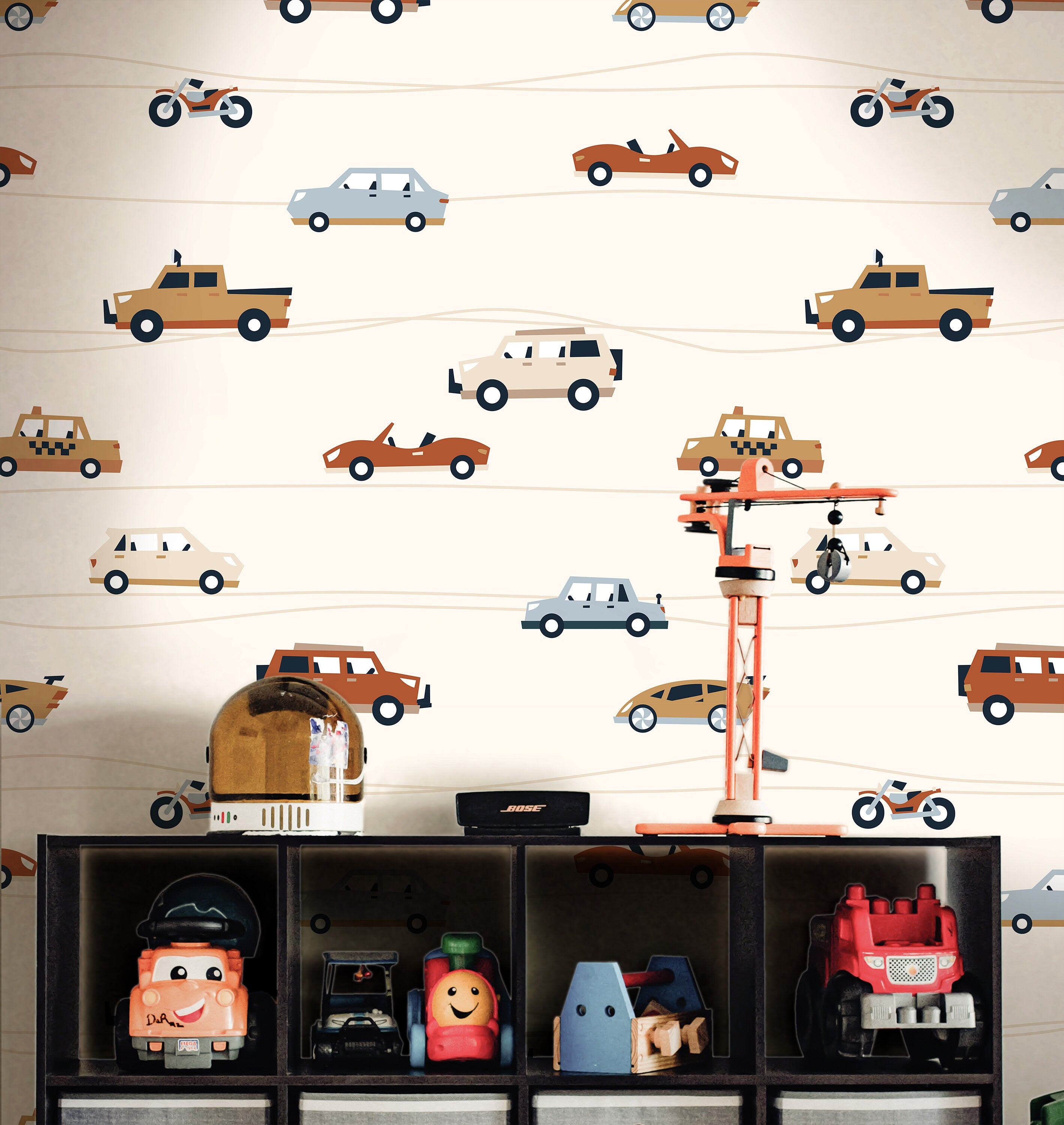 Removable Cars Trucks Wallpaper | Boys Nursery Wallpaper | Kids Wallpaper | Childrens Wallpaper | Peel Stick Wallpaper | Boys Room | 455 - James And Colors