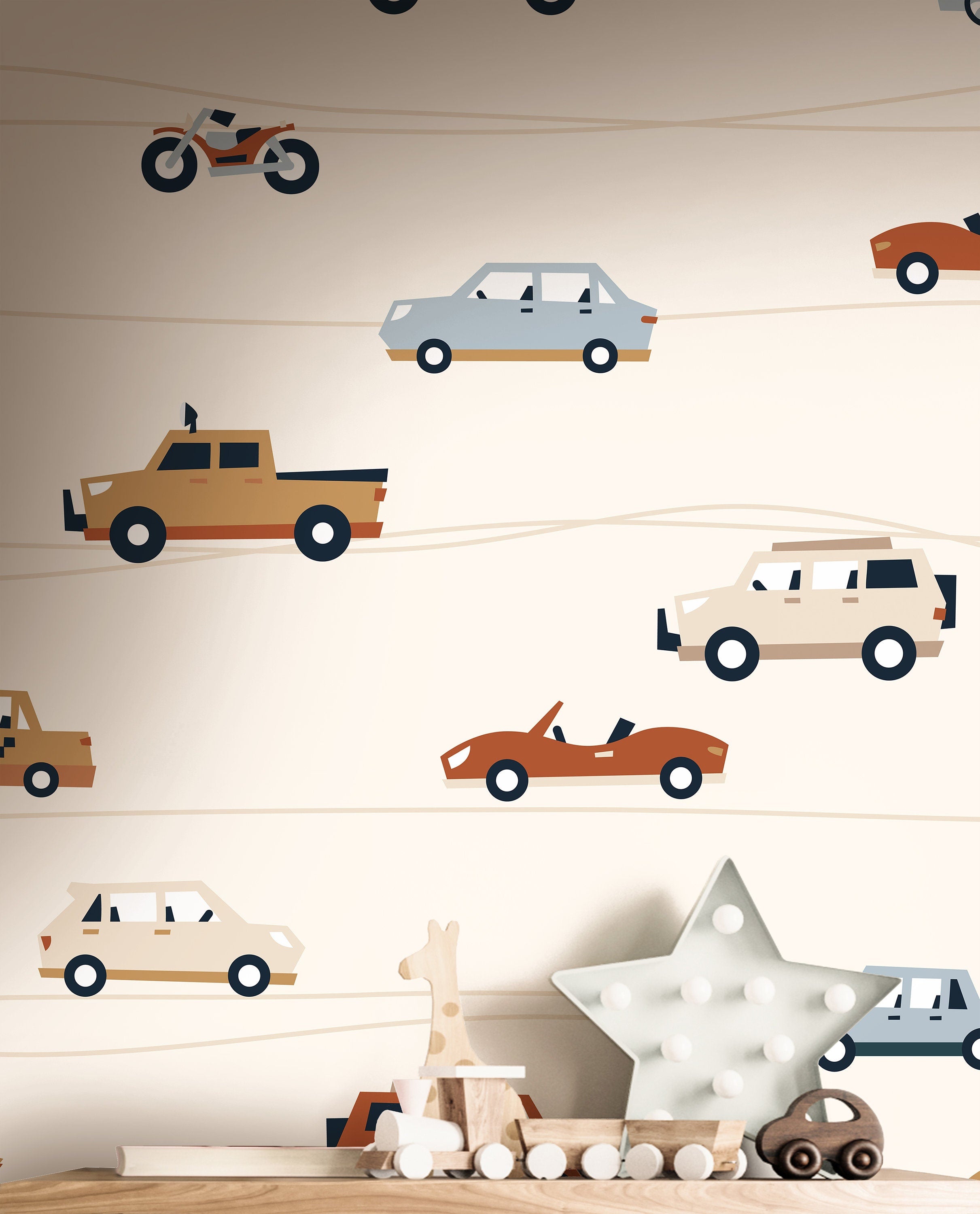 Removable Cars Trucks Wallpaper | Boys Nursery Wallpaper | Kids Wallpaper | Childrens Wallpaper | Peel Stick Wallpaper | Boys Room | 455 - James And Colors