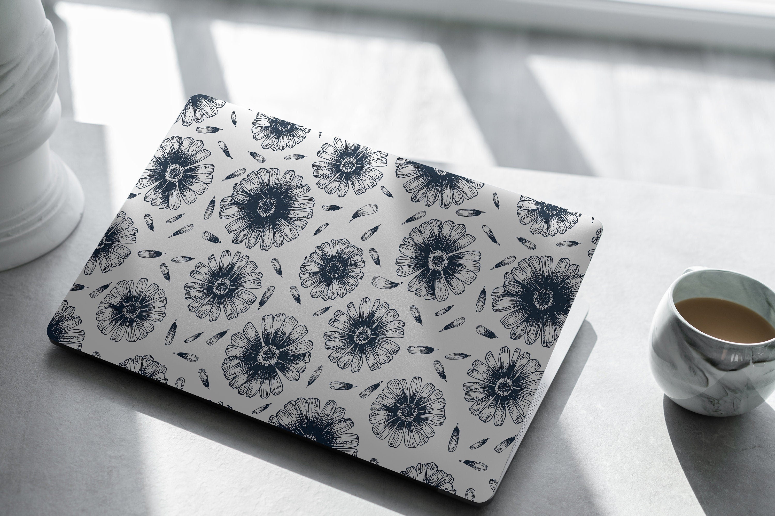 Floral Outline Laptop Skin, Laptop Cover, Laptop Skins, Removable Laptop Skins, Laptop Decal, Customized Laptop Skin, Laptop Stickers 382