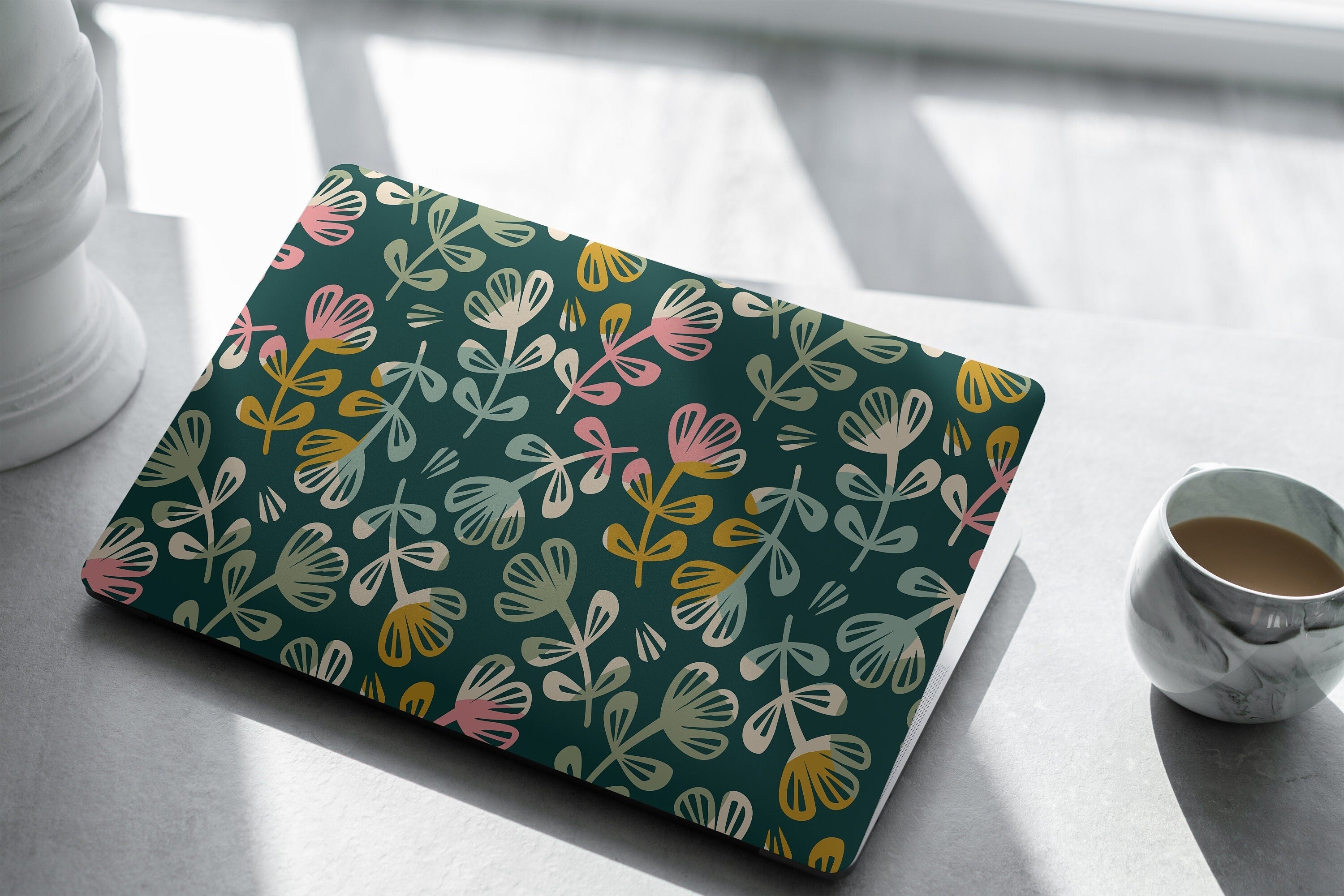 Floral Green Laptop Skin, Laptop Cover, Laptop Skins, Removable Laptop Skins, Laptop Decal, Customized Laptop Skin, Laptop Stickers 387