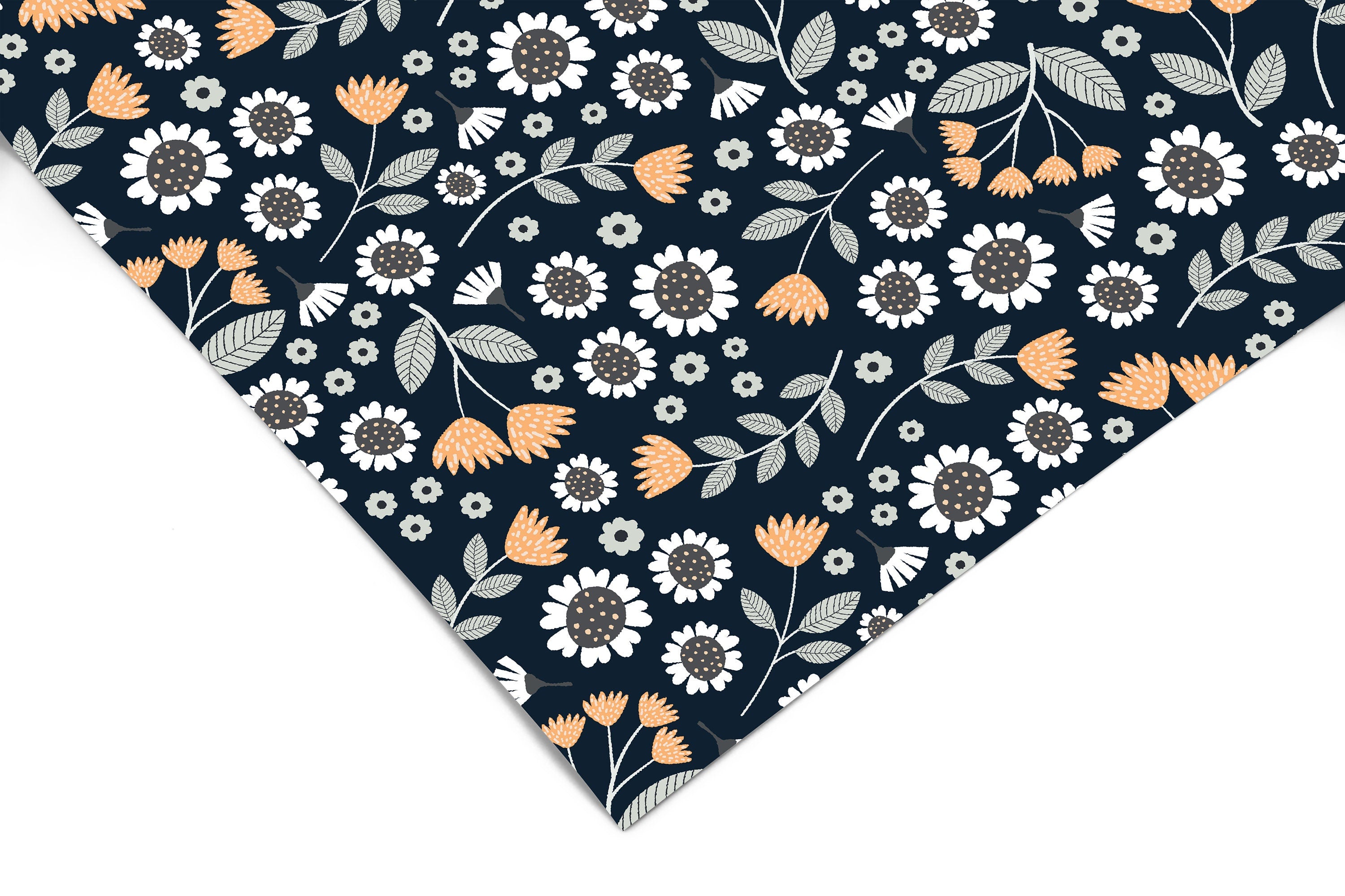Orange Floral Dark Contact Paper | Peel And Stick Wallpaper | Removable Wallpaper | Shelf Liner | Drawer Liner | Peel and Stick Paper 1459