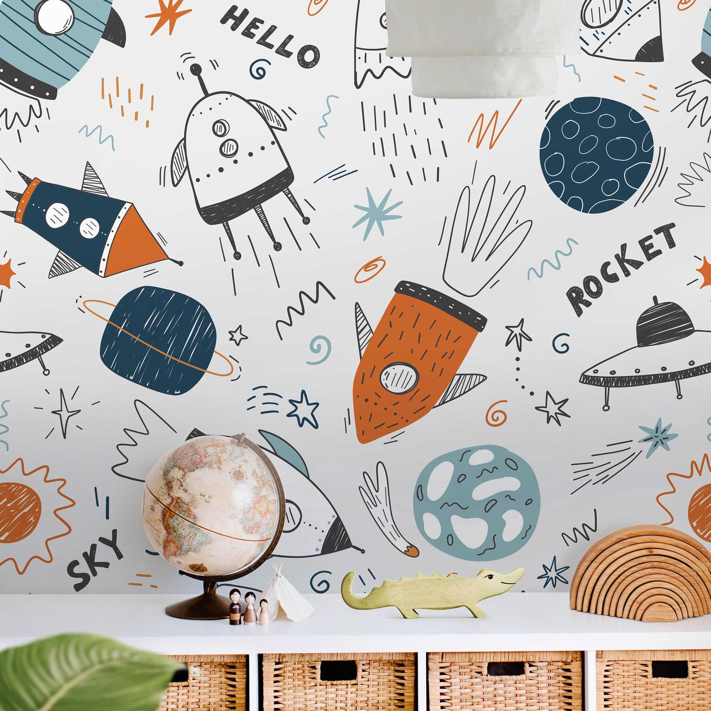 Removable Space Rockets Vintage| Boys Nursery Wallpaper | Kids Wallpaper | Childrens Wallpaper | Peel Stick Wallpaper | Boys Room | 515 - James And Colors