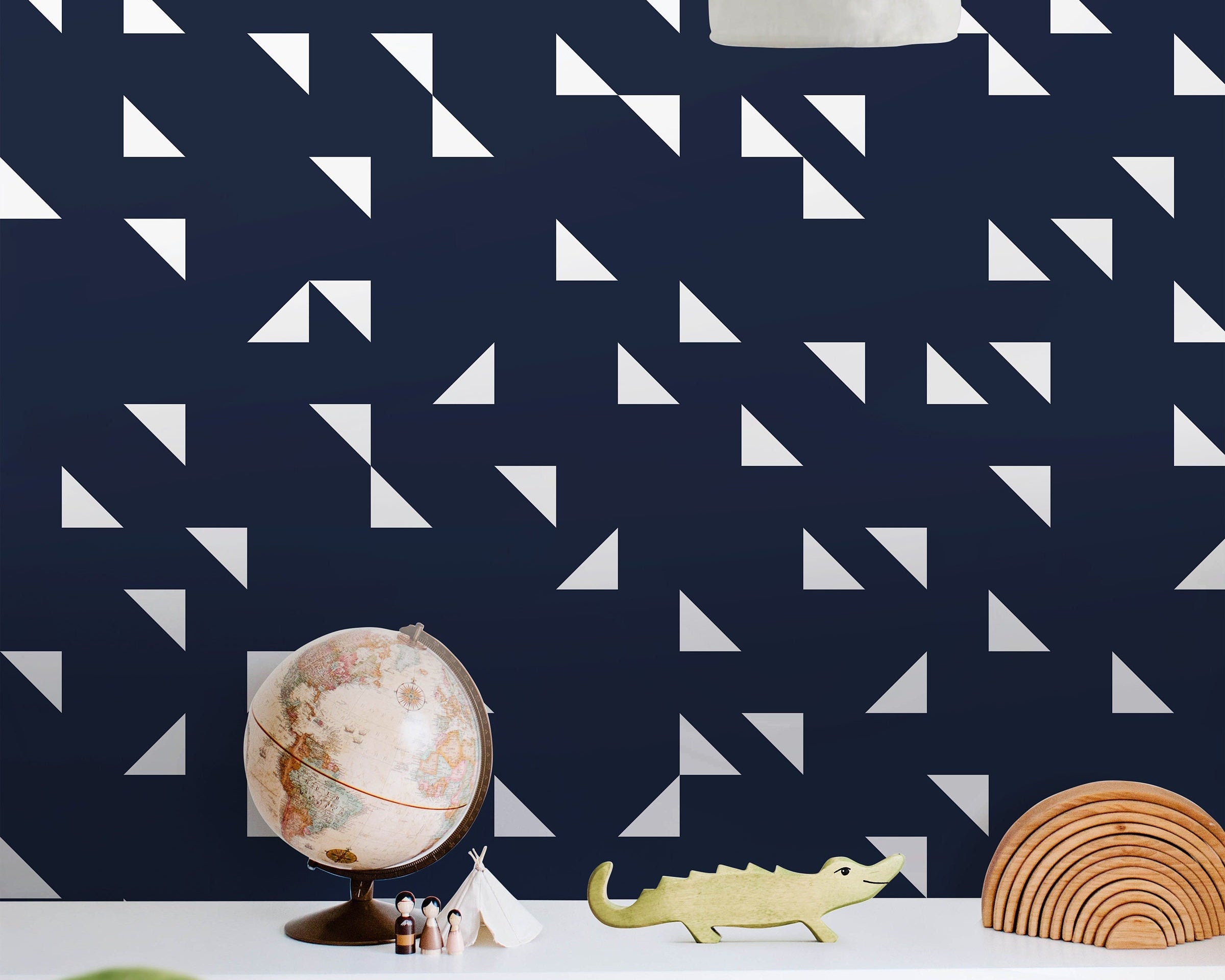Removable Navy Geometric Wallpaper | Boys Nursery Wallpaper | Kids Wallpaper | Childrens Wallpaper | Peel Stick Wallpaper | Boys Room | 516 - James And Colors