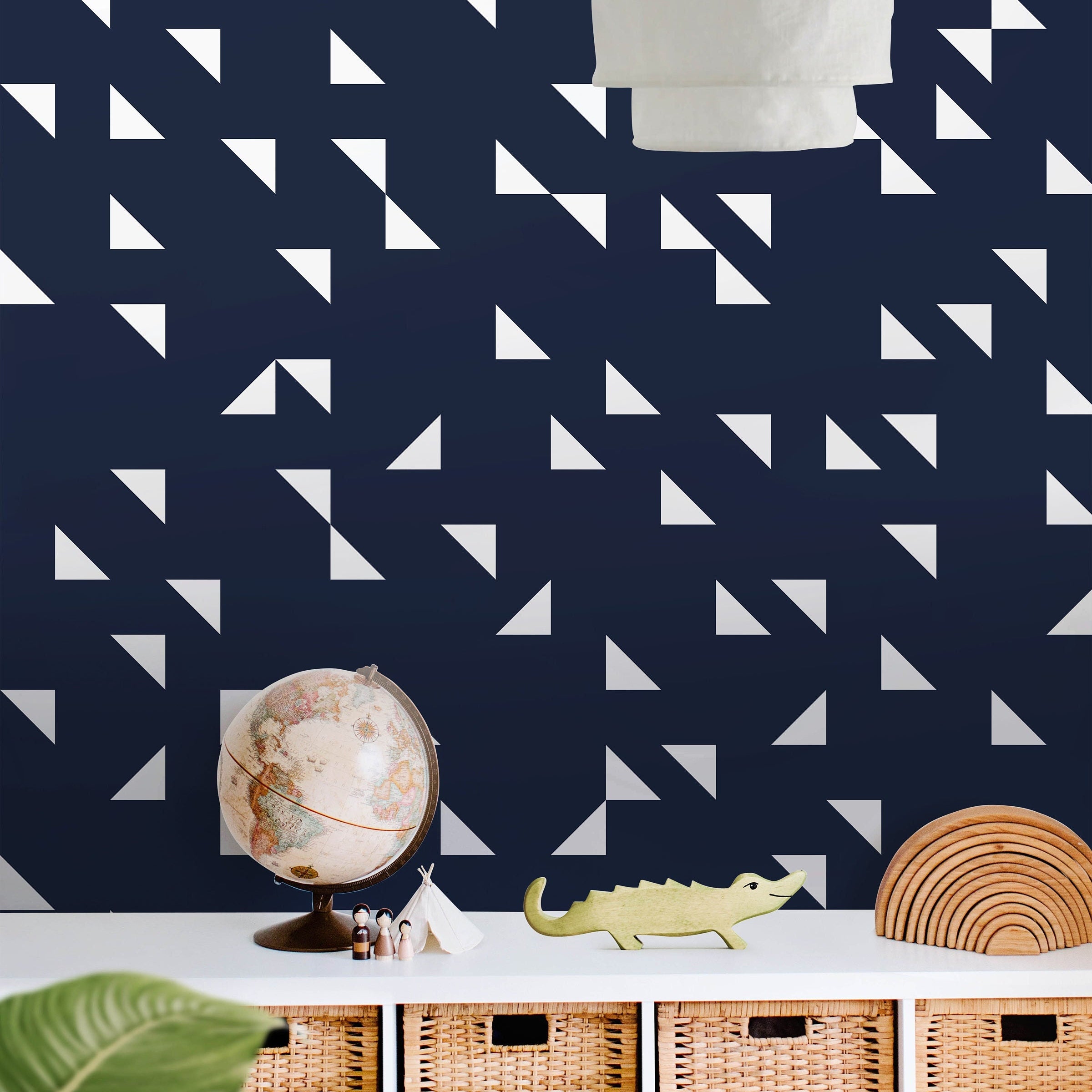 Removable Navy Geometric Wallpaper | Boys Nursery Wallpaper | Kids Wallpaper | Childrens Wallpaper | Peel Stick Wallpaper | Boys Room | 516 - James And Colors