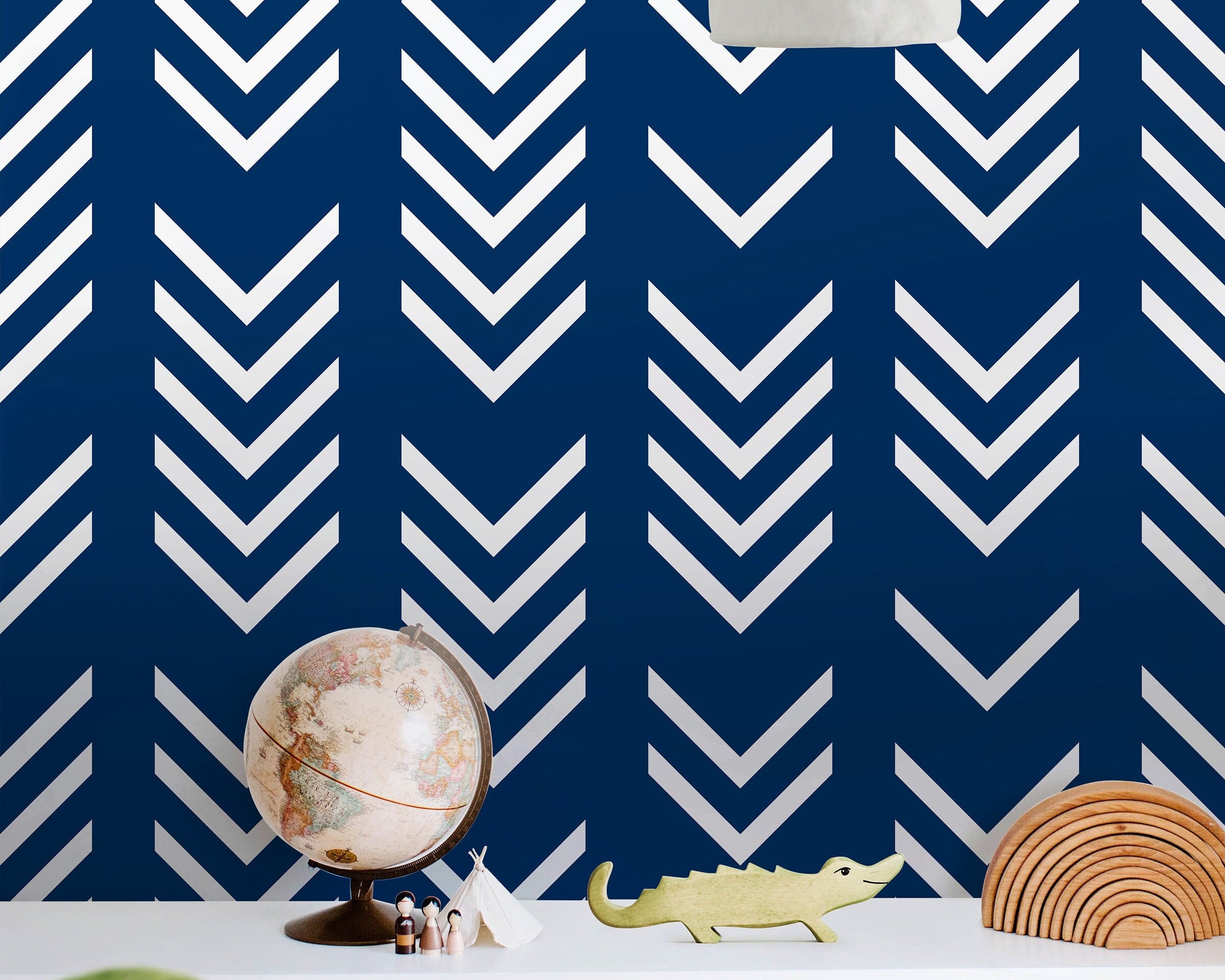 Removable Navy Chevron Wallpaper | Boys Nursery Wallpaper | Kids Wallpaper | Childrens Wallpaper | Peel Stick Wallpaper | Boys Room | 518 - James And Colors