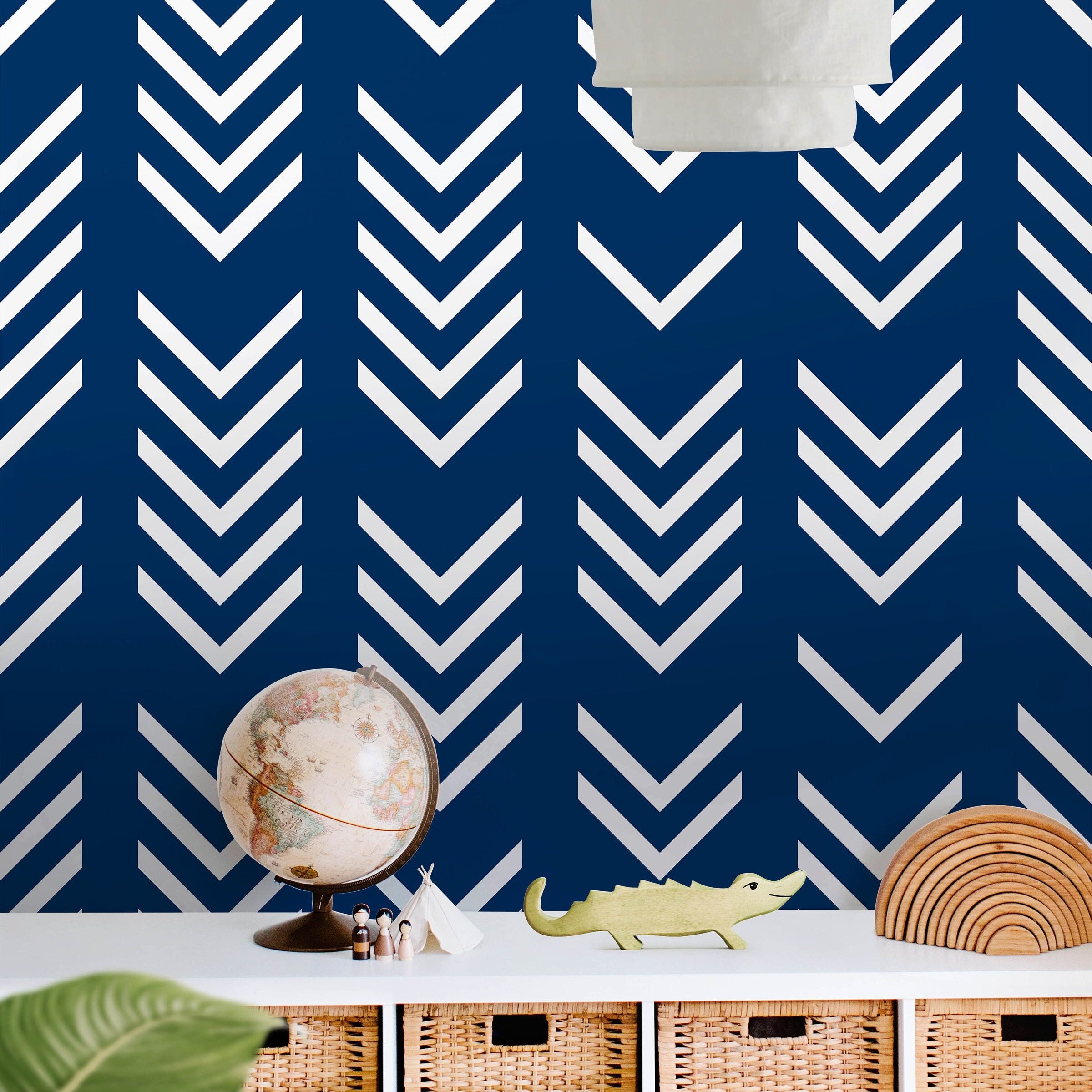 Removable Navy Chevron Wallpaper | Boys Nursery Wallpaper | Kids Wallpaper | Childrens Wallpaper | Peel Stick Wallpaper | Boys Room | 518 - James And Colors