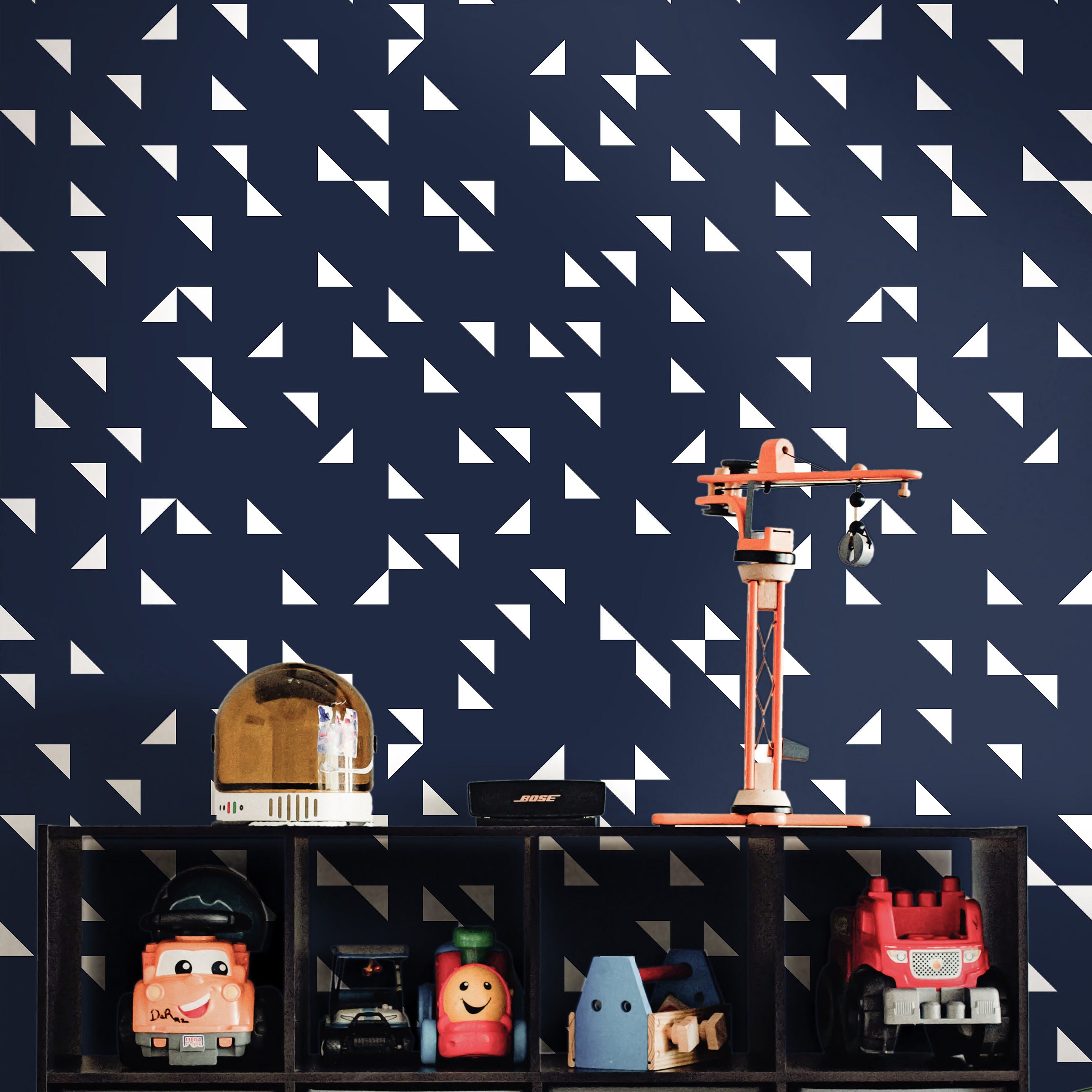 Removable Navy Geometric Wallpaper | Boys Nursery Wallpaper | Kids Wallpaper | Childrens Wallpaper | Peel Stick Wallpaper | Boys Room | 516 - James And Colors