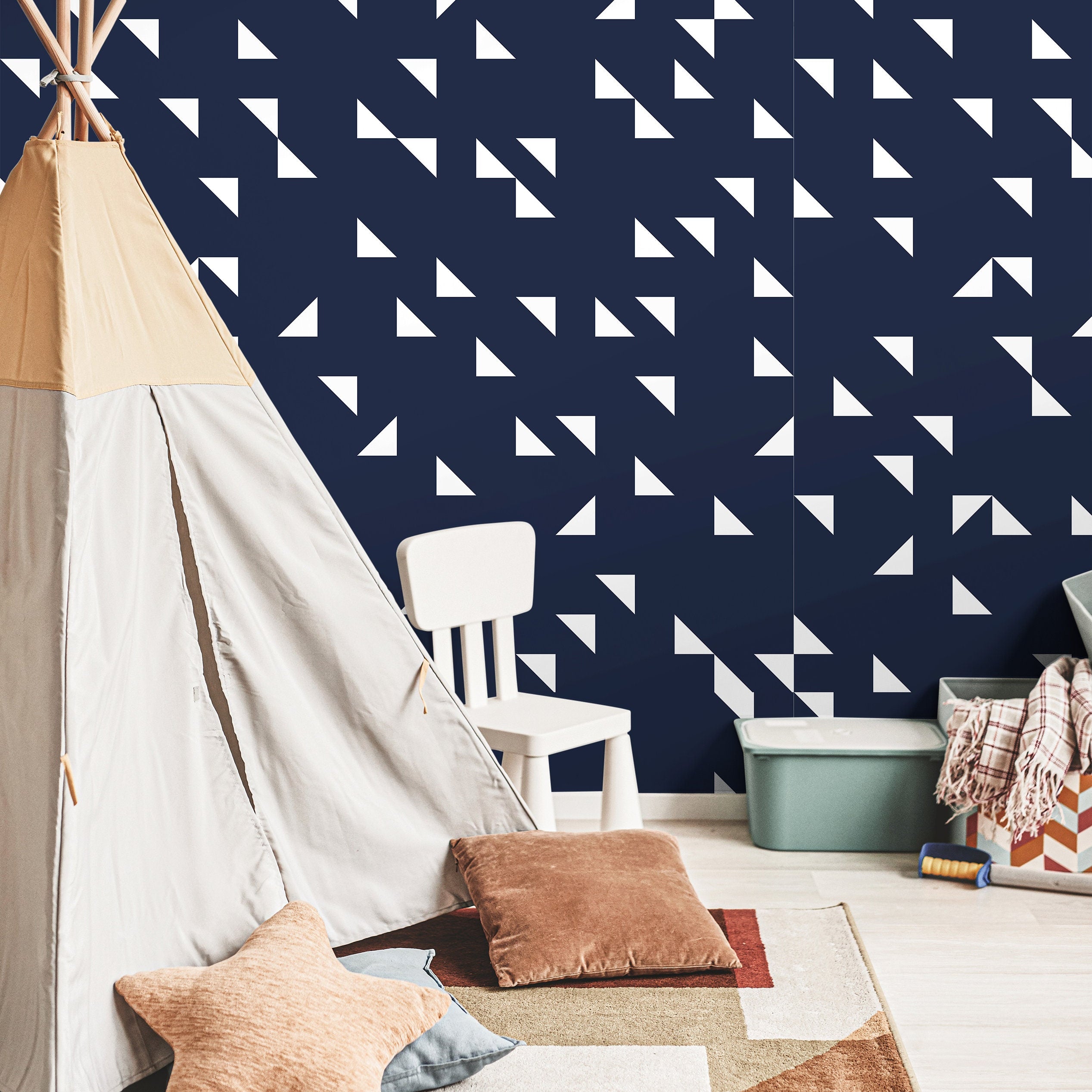 Removable Navy Geometric Wallpaper | Boys Nursery Wallpaper | Kids Wallpaper | Childrens Wallpaper | Peel Stick Wallpaper | Boys Room | 516 - James And Colors