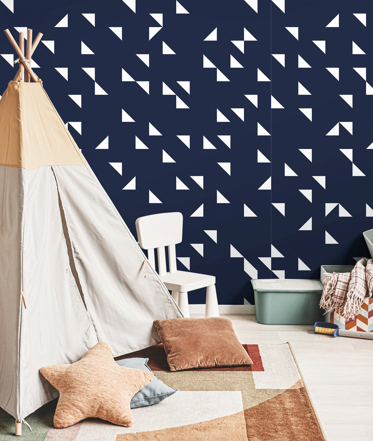 Removable Navy Geometric Wallpaper | Boys Nursery Wallpaper | Kids ...