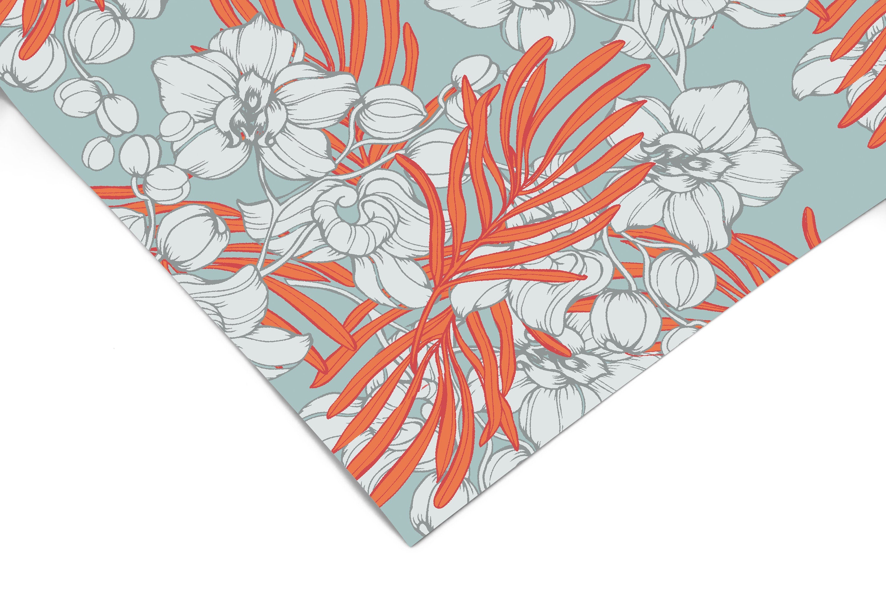 Orange Blue Floral Contact Paper | Peel And Stick Wallpaper | Removable Wallpaper | Shelf Liner | Drawer Liner | Peel and Stick Paper 1464