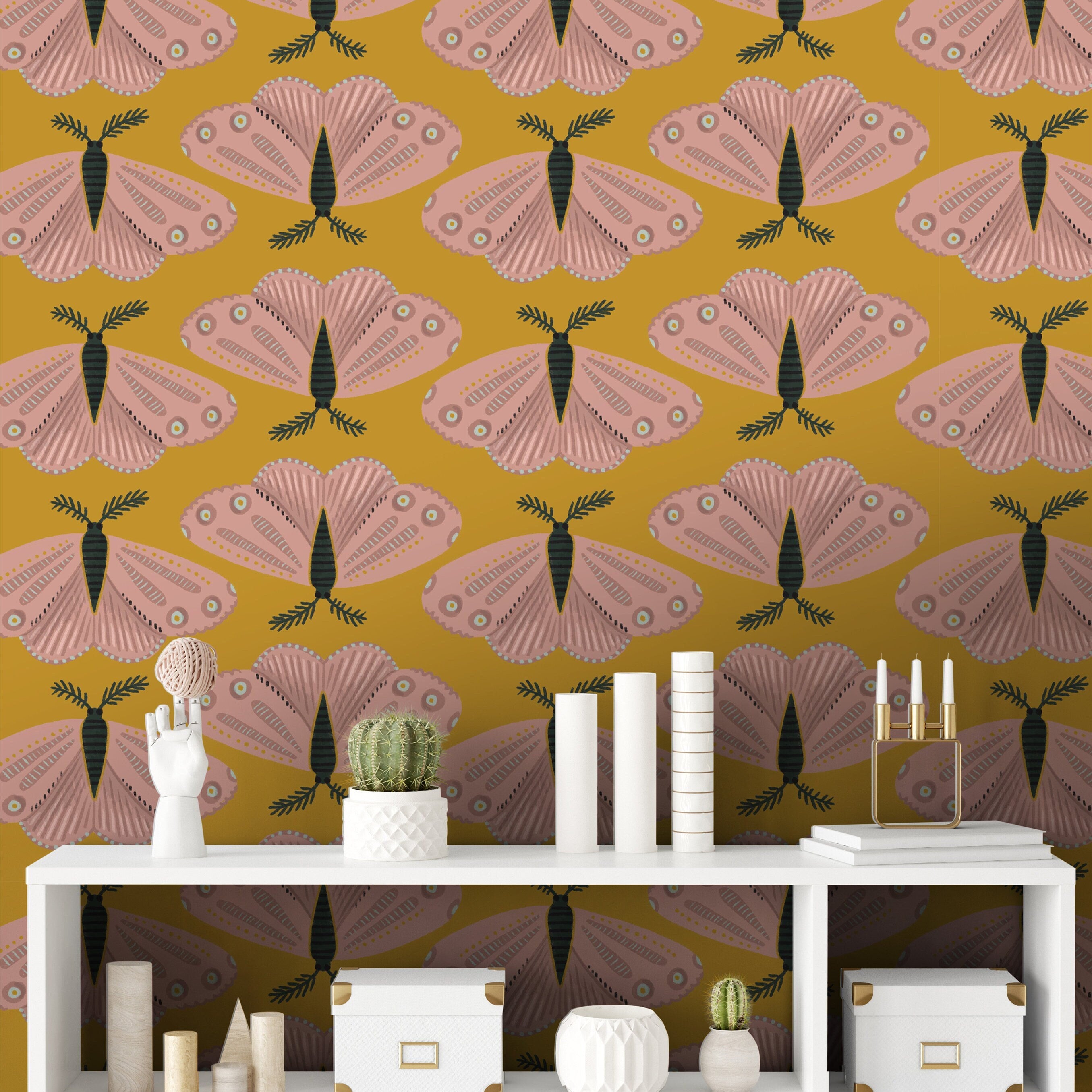 Wallpaper Peel and Stick Wallpaper Large Boho Moth Removable Wallpaper Wall Decor Home Decor Wall Art Room Decor 508 - James And Colors