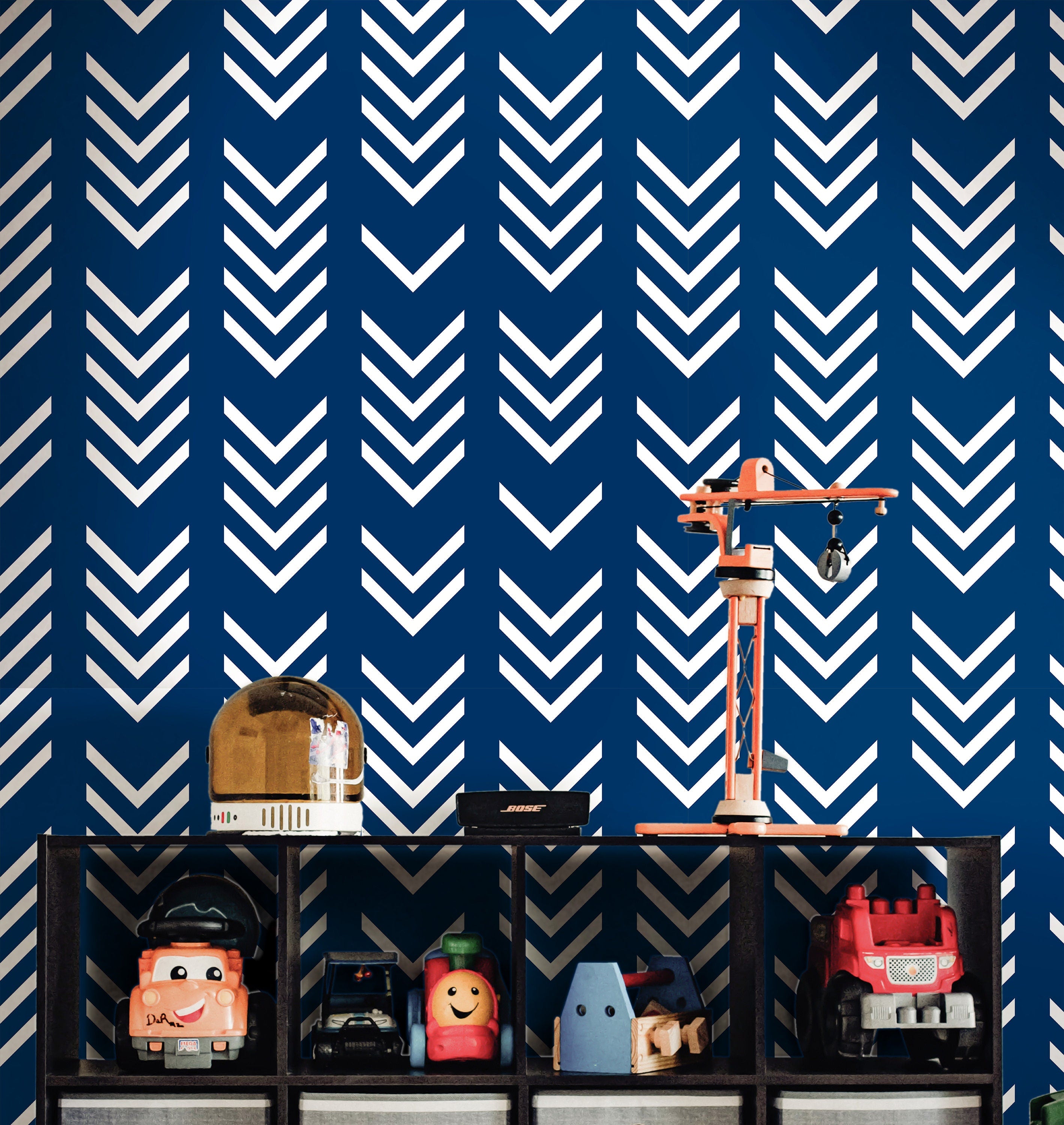 Removable Navy Chevron Wallpaper | Boys Nursery Wallpaper | Kids Wallpaper | Childrens Wallpaper | Peel Stick Wallpaper | Boys Room | 518 - James And Colors