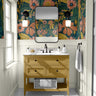 Wallpaper 524: A bold and vibrant wallpaper featuring deep green, gold, and coral florals with a vintage-inspired botanical motif, perfect for a statement wall in bathrooms, living rooms, or eclectic interiors.