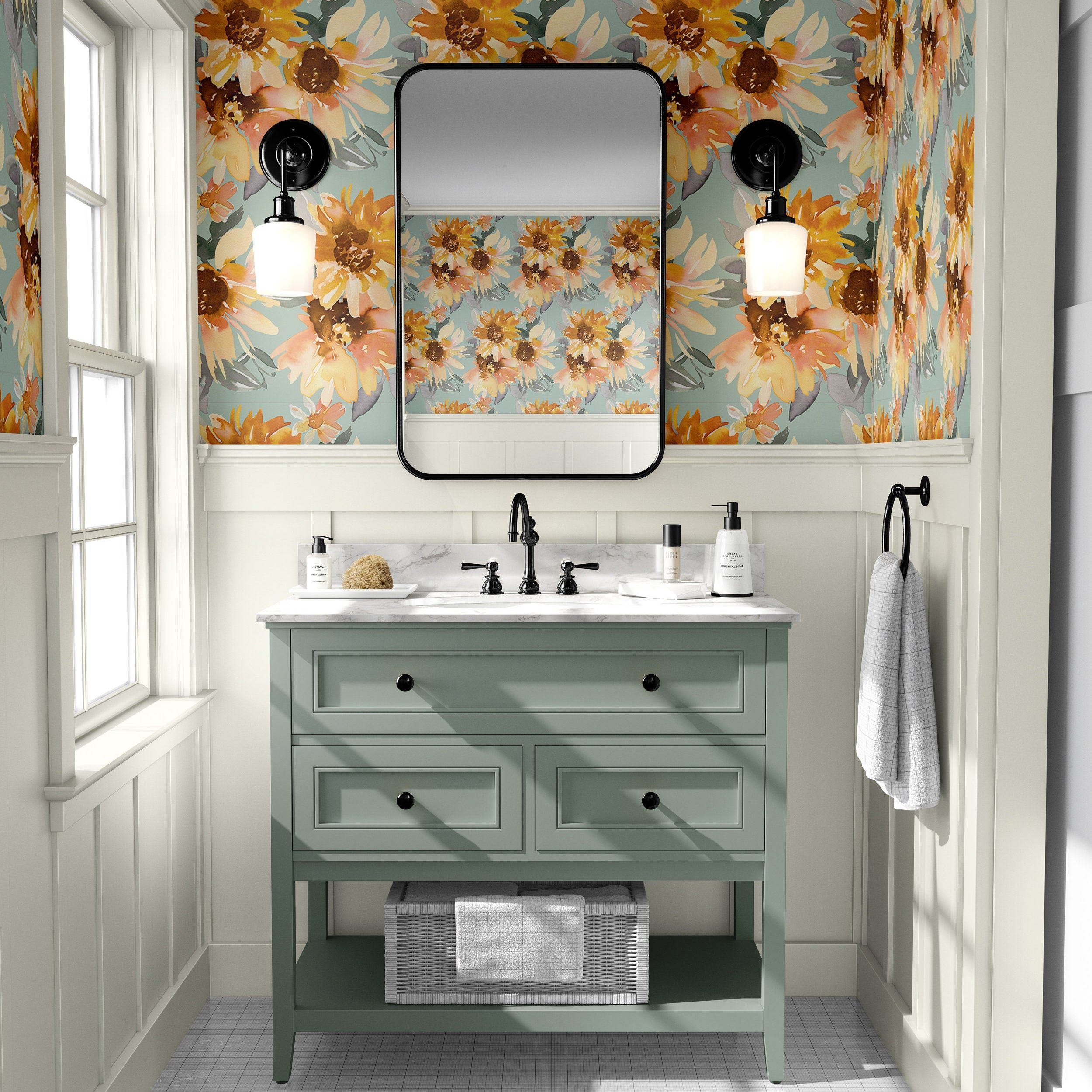 Sunflower Floral Wallpaper Peel and Stick Wallpaper Removable Wallpaper Wall Decor Home Decor Wall Art Printable Wall Art Room Decor 525