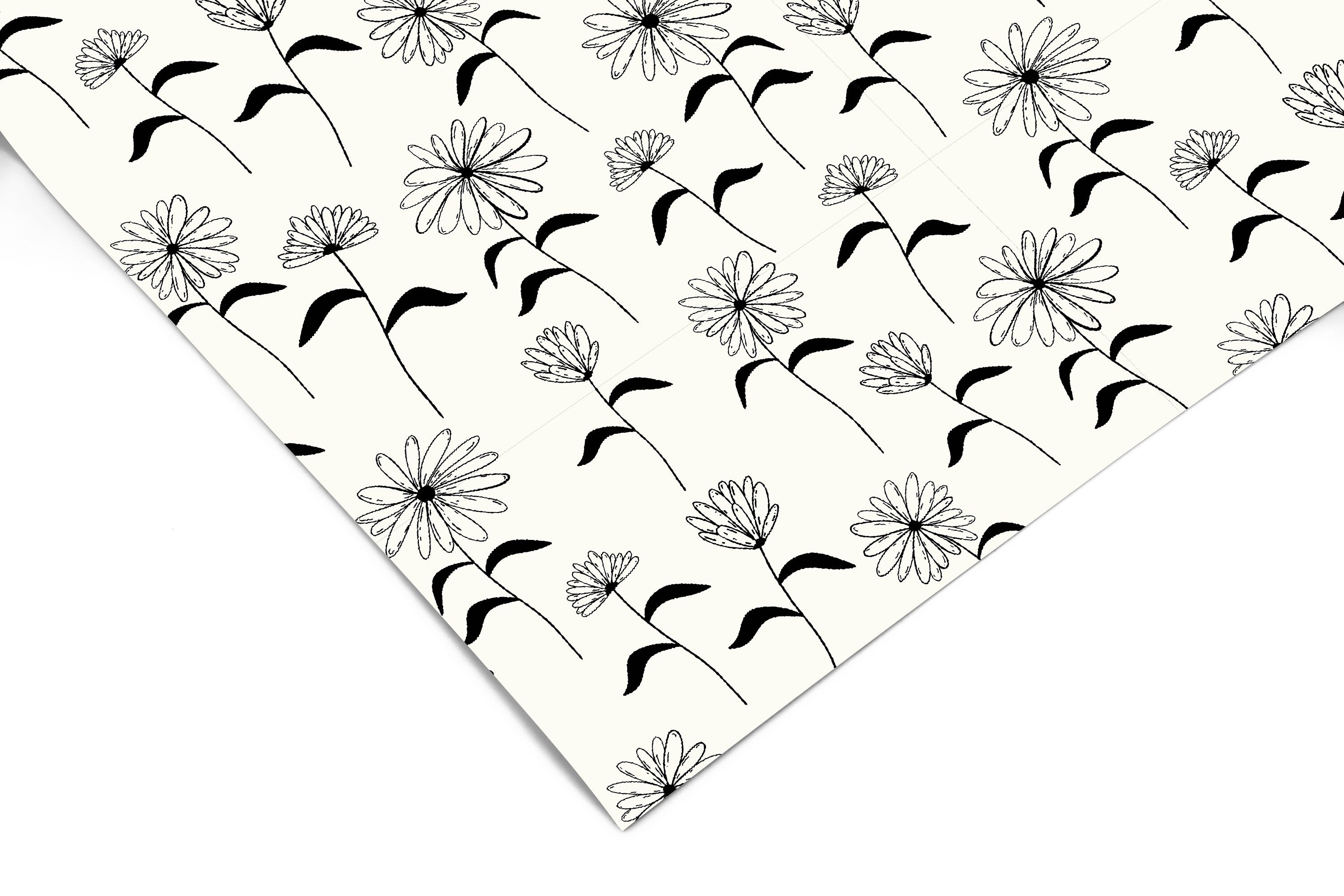 Black White Floral Contact Paper | Peel And Stick Wallpaper | Removable Wallpaper | Shelf Liner | Drawer Liner | Peel and Stick Paper 1508