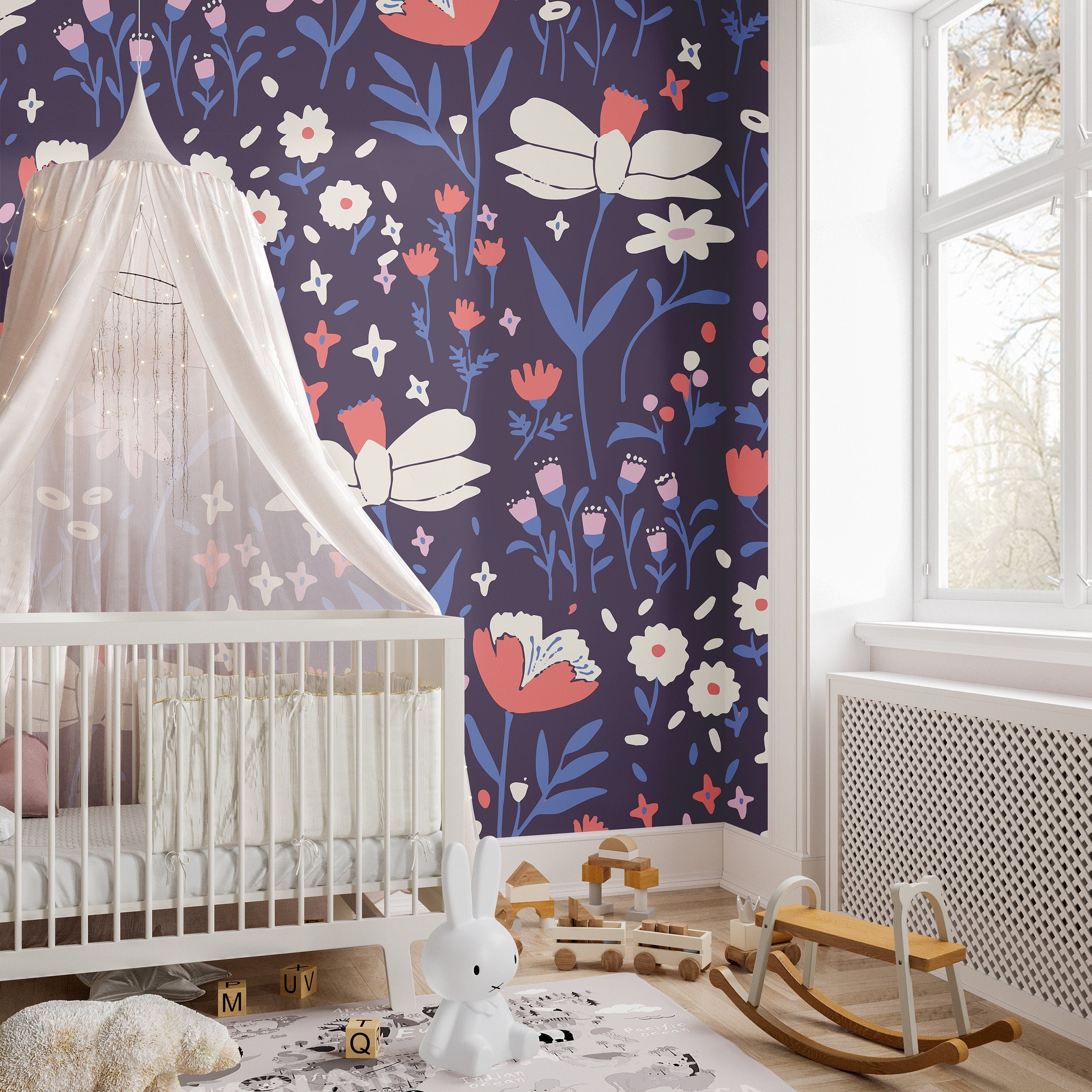 Purple Garden Large Floral Wallpaper Girls Nursery Wallpaper Kids — free download