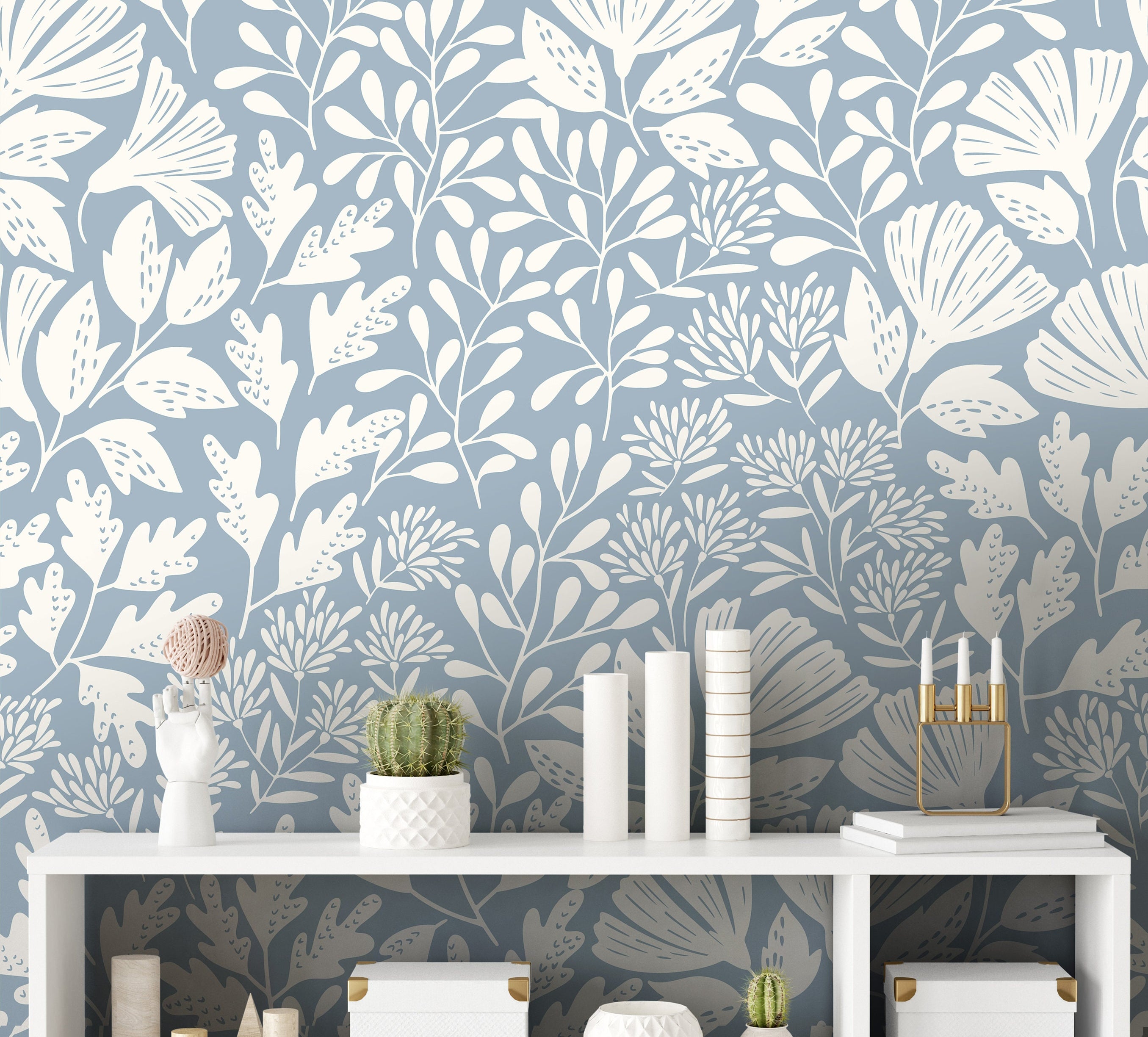 Wallpaper Peel and Stick Wallpaper Light Blue Floral Vintage Cream Removable Wallpaper Wall Decor Home Decor Wall Art Room Decor 584 - James And Colors