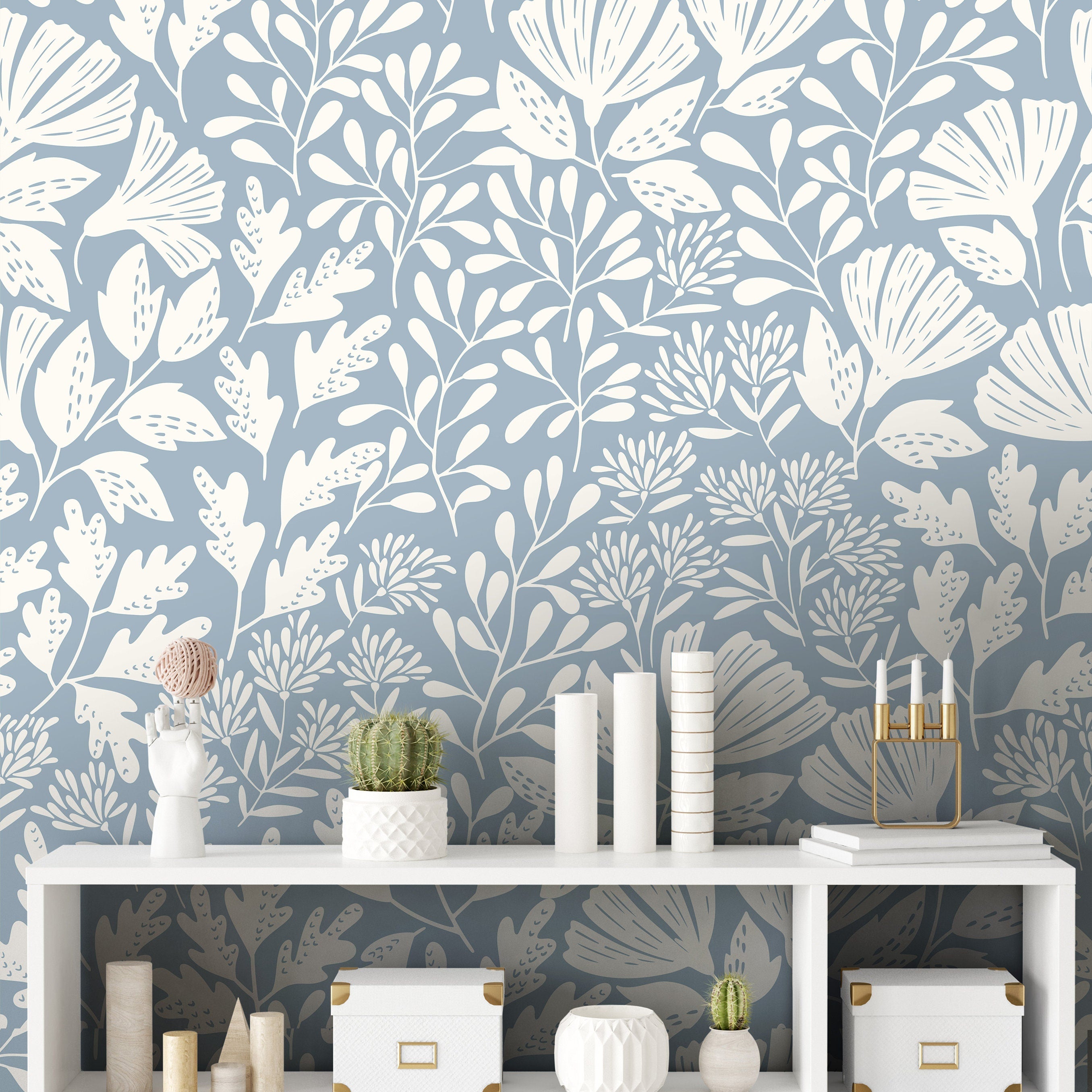Wallpaper Peel and Stick Wallpaper Light Blue Floral Vintage Cream Removable Wallpaper Wall Decor Home Decor Wall Art Room Decor 584 - James And Colors