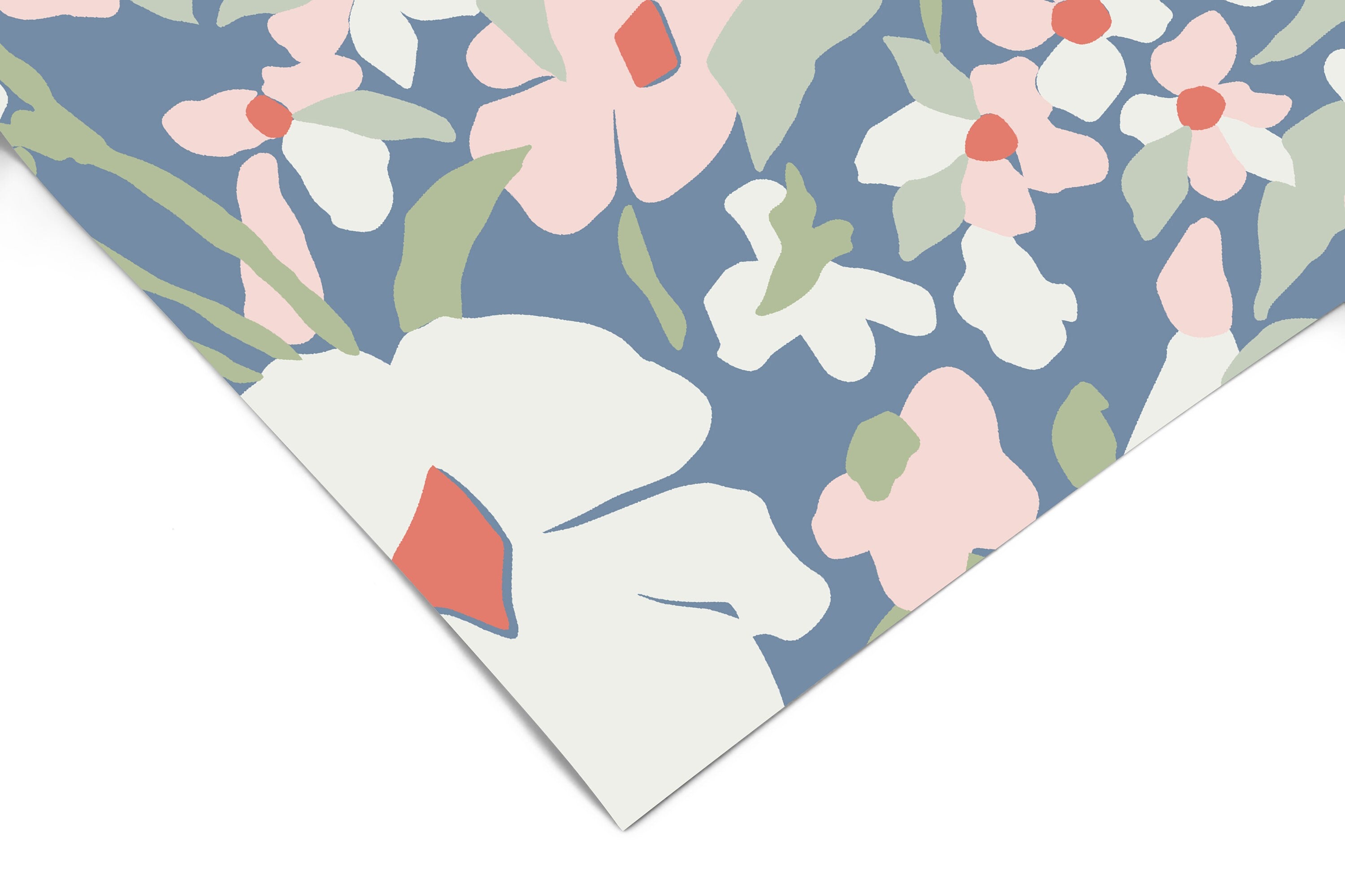 Pink Blue Floral Abstract Wallpaper | Girls Nursery Wallpaper | Kids Wallpaper | Childrens Wallpaper | Peel Stick Removable Wallpaper | 569 - James And Colors