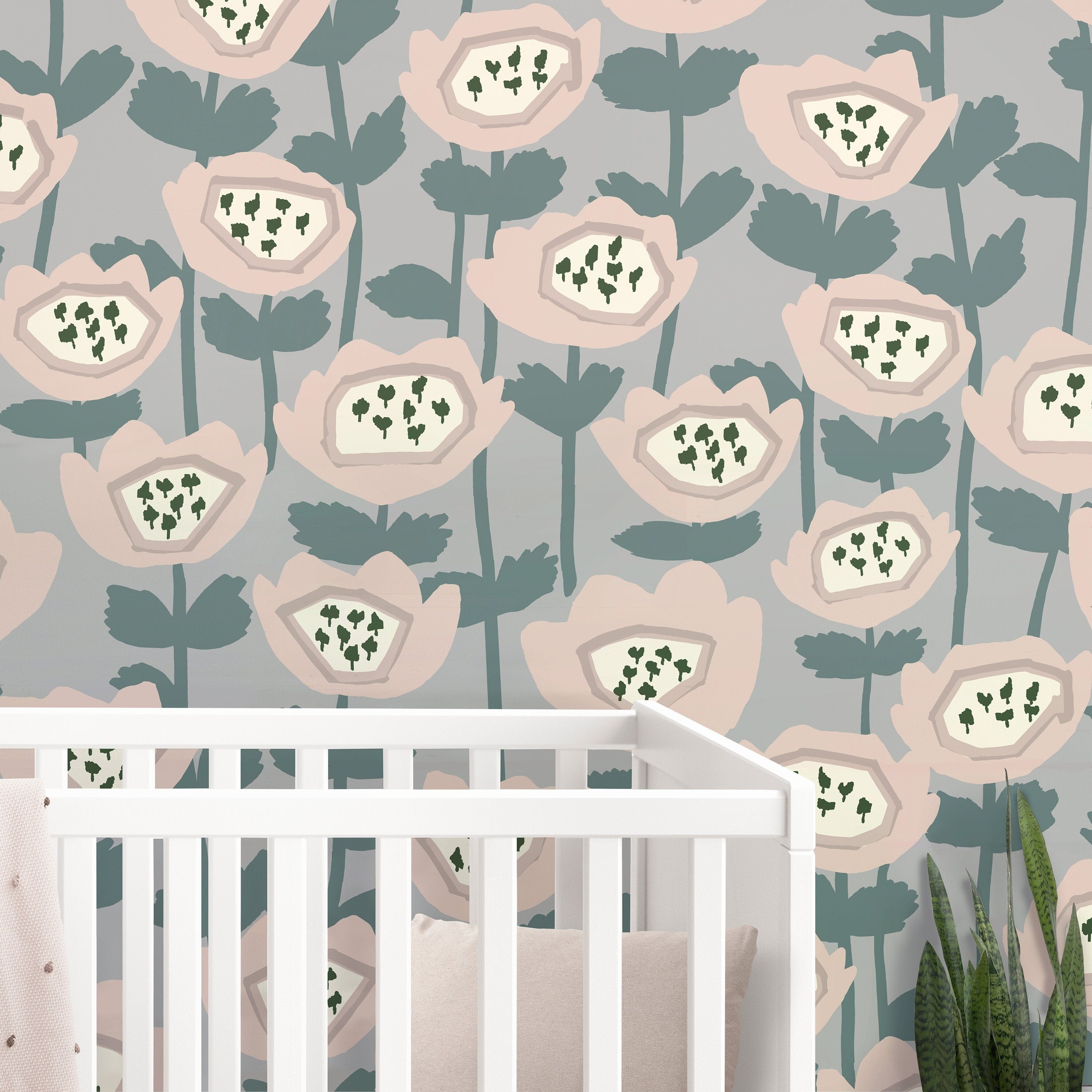Pink Pastel Floral Garden Wallpaper | Girls Nursery Wallpaper | Kids Wallpaper | Childrens Wallpaper | Peel Stick Removable Wallpaper | 580 - James And Colors