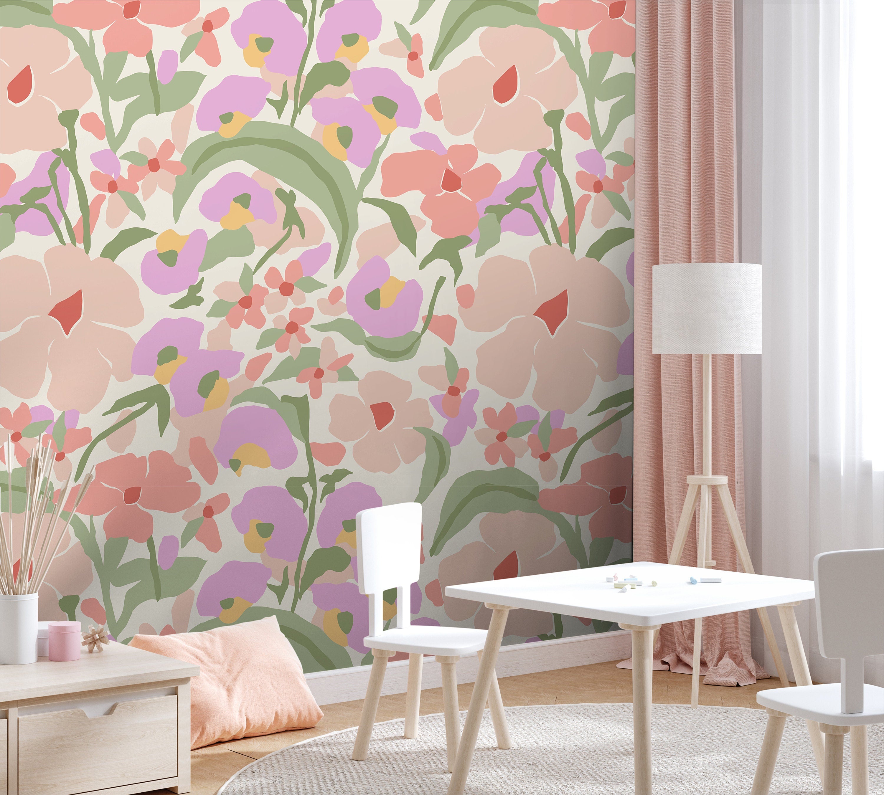 Wildflowers Wallpaper | Girls Nursery Wallpaper | Kids Wallpaper | Childrens Wallpaper | Peel Stick Wallpaper | Removable Wallpaper | 628a - James And Colors