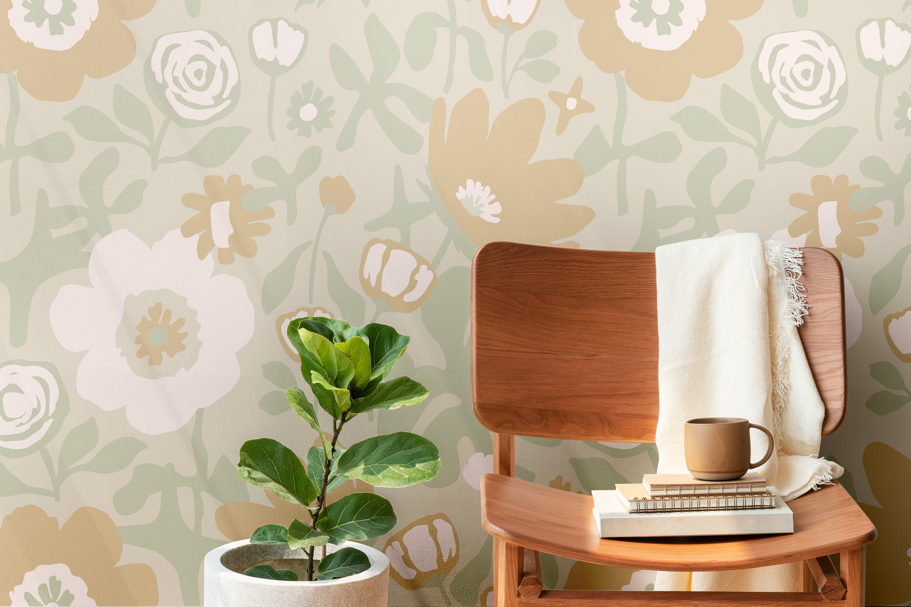 Wallpaper Peel and Stick Wallpaper Muted Neutral Floral Abstract Removable Wallpaper Wall Decor Home Decor Wall Art Room Decor 603a - James And Colors